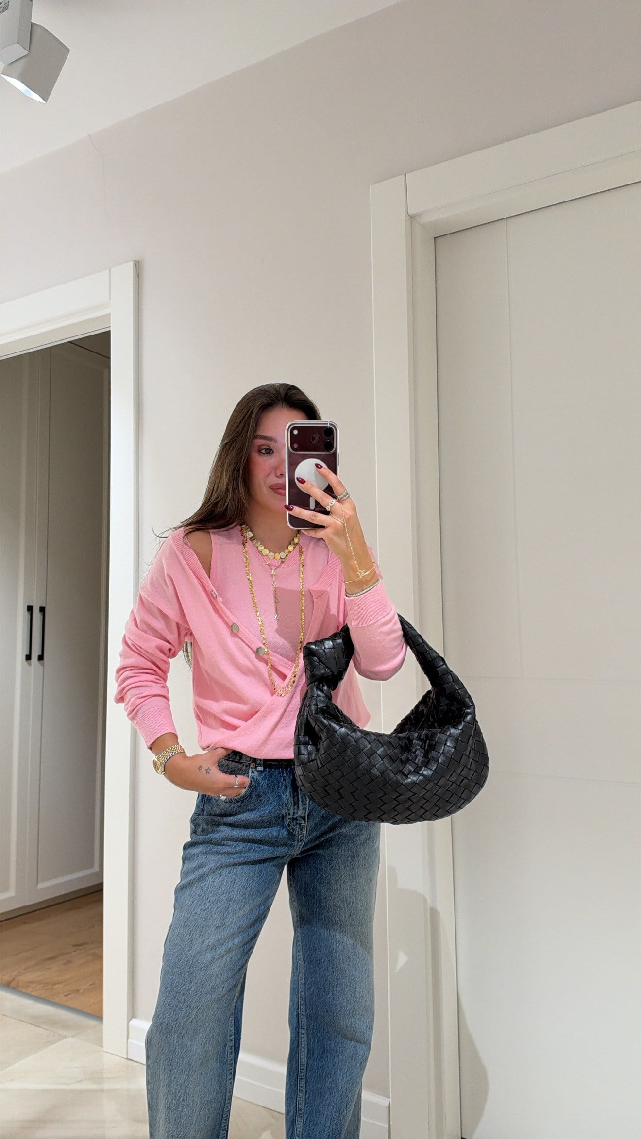 Pembe Kruvaze Yaka Atletli Kazak