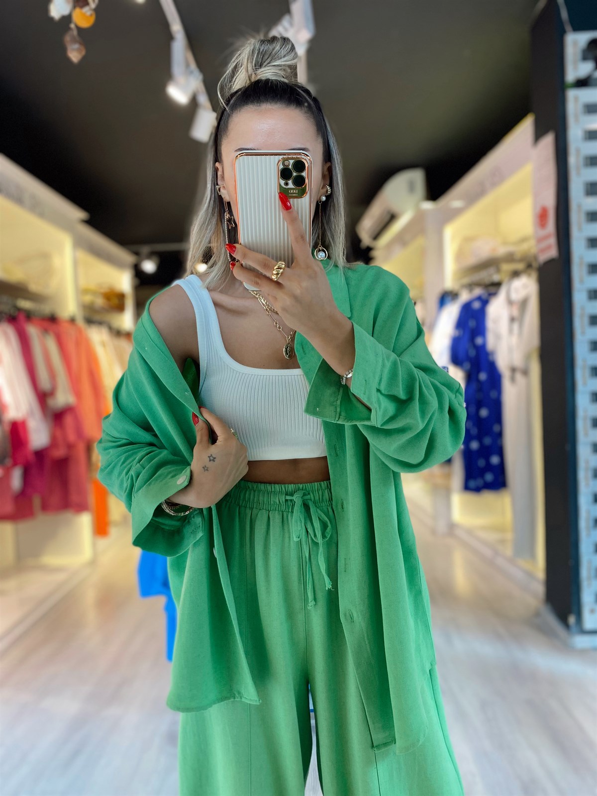 Fıstık Yeşili Oversize Gömlek