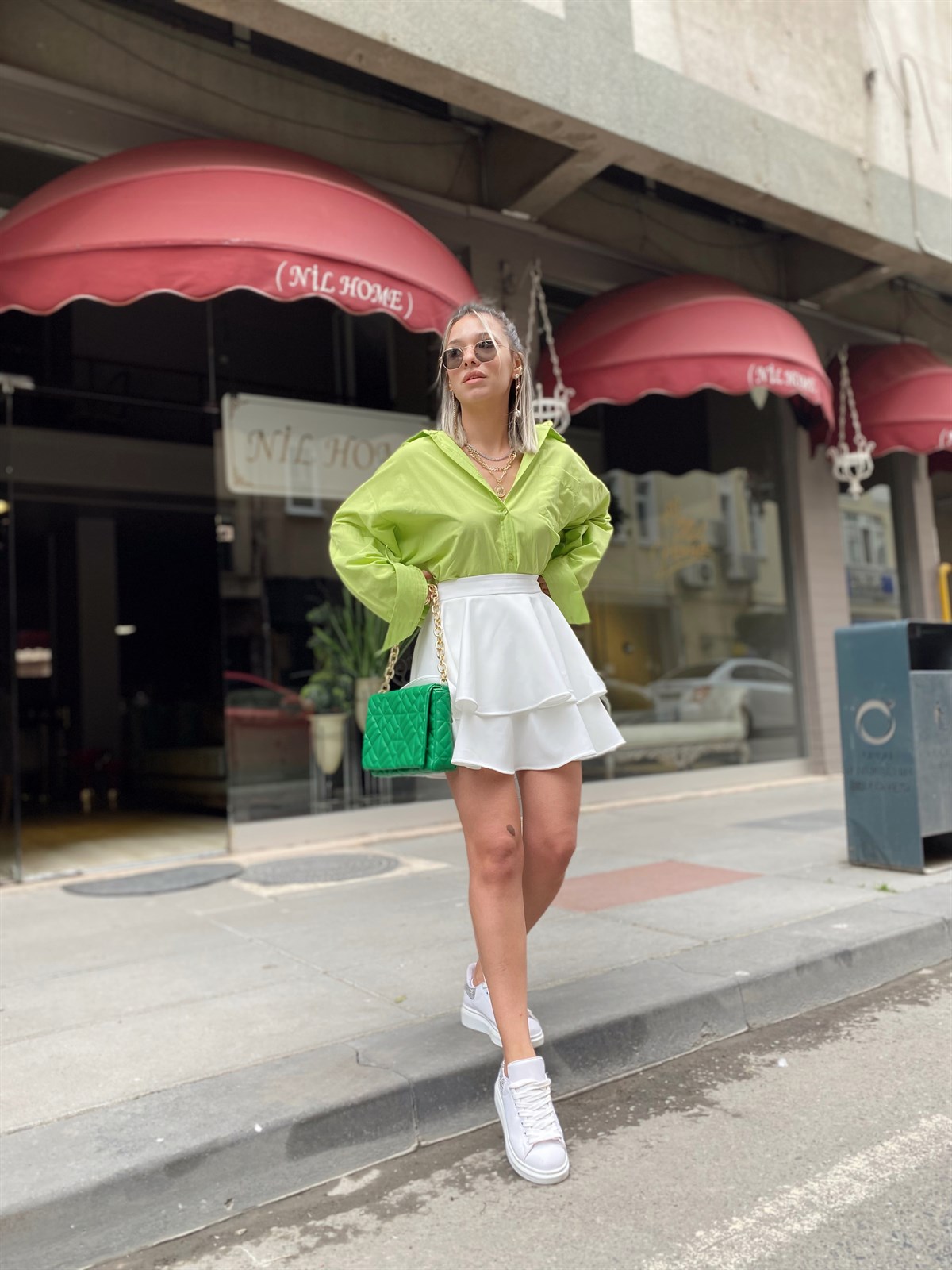 Fıstık Yeşili Tek Cepli Oversize Ravi Gömlek 