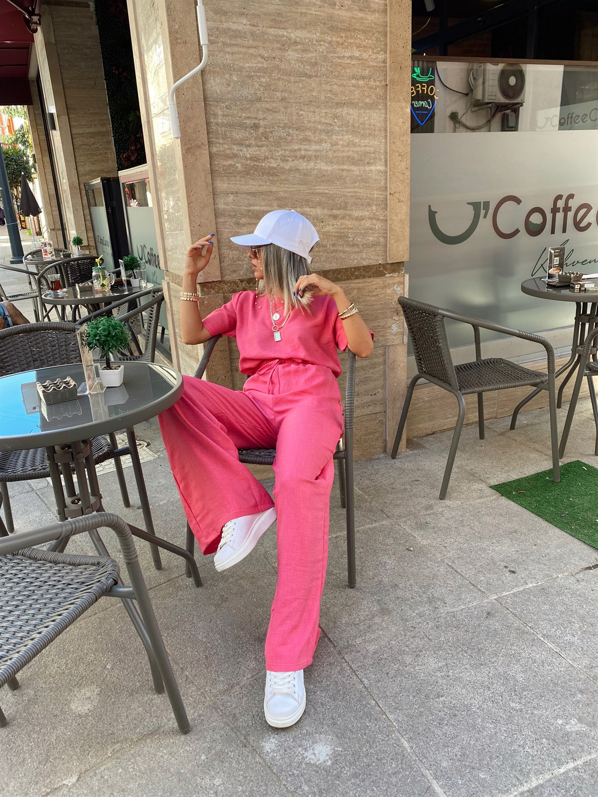 Fuşya Kısa Kollu Rahat Kesim Takım 