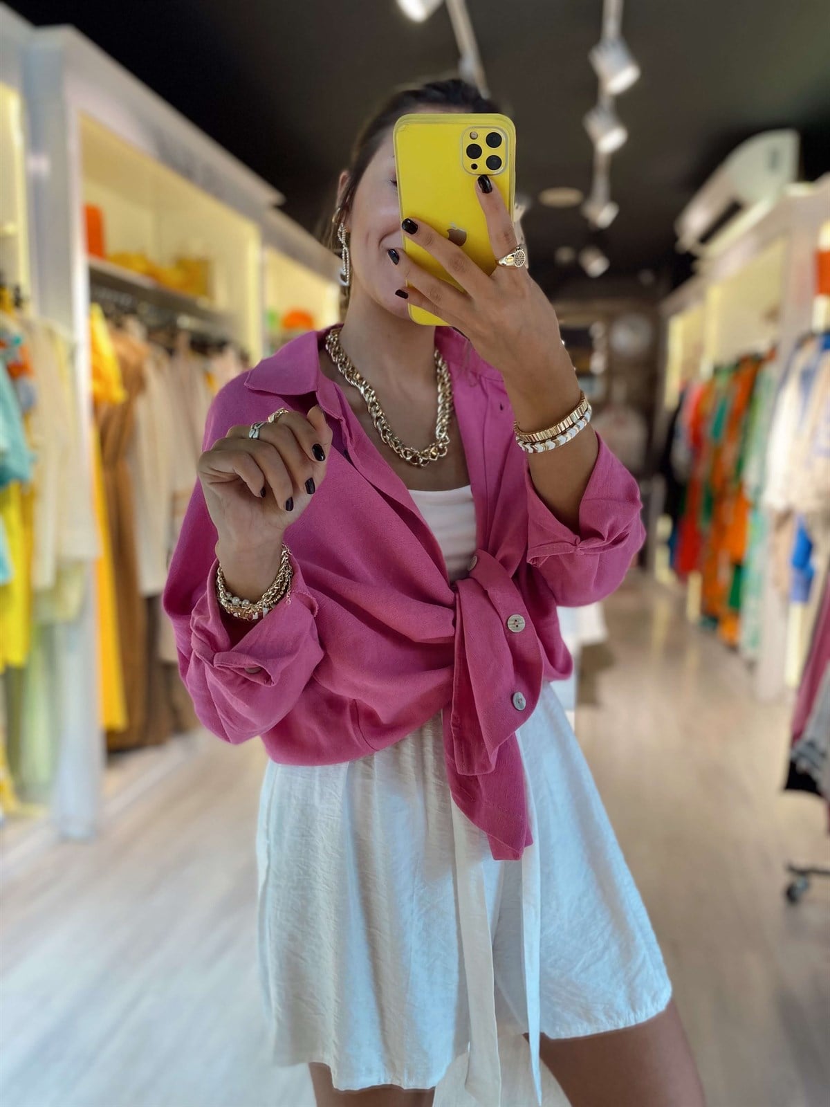 Fuşya Oversize Gömlek 