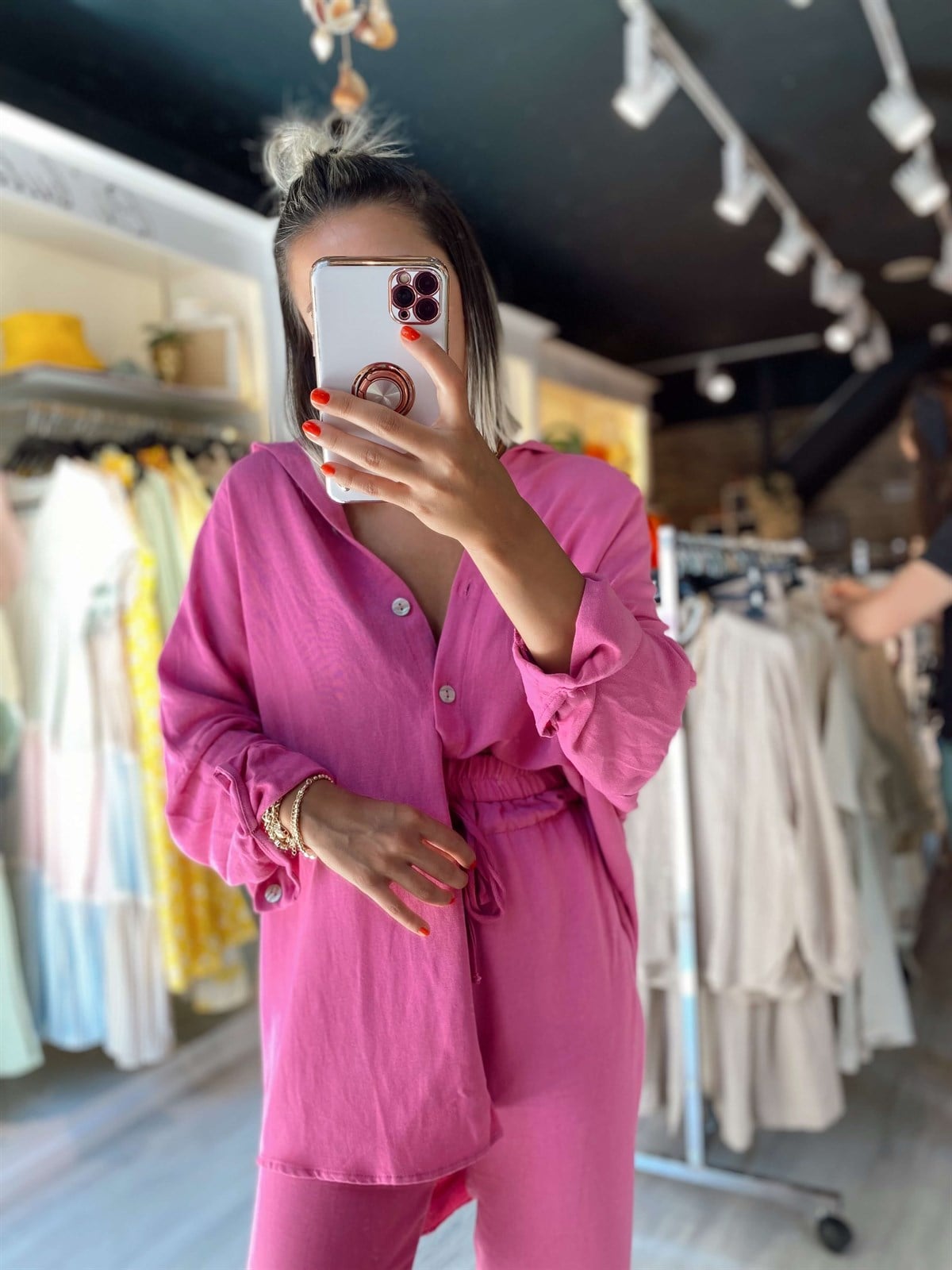 Fuşya Oversize Gömlek