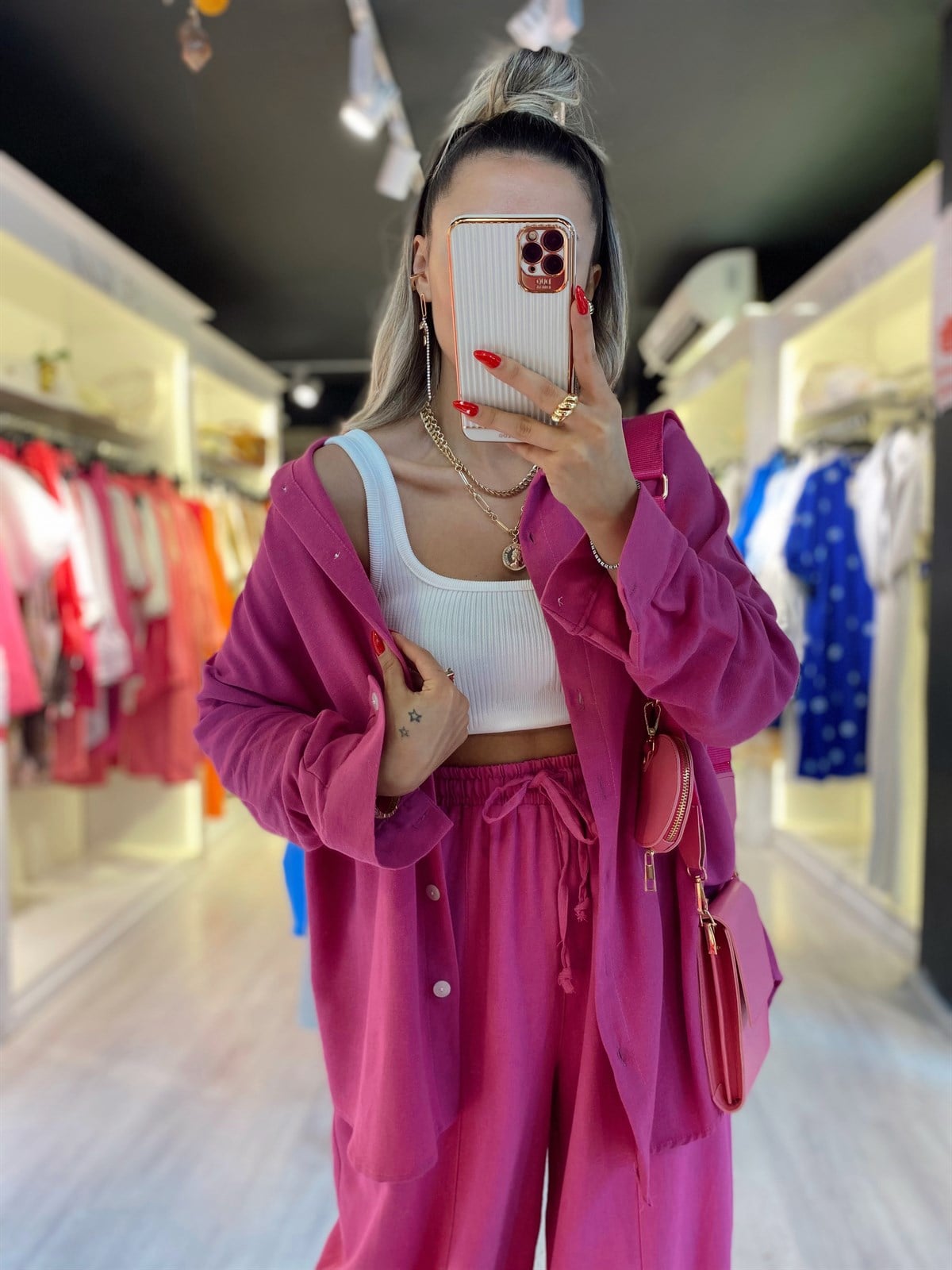 Fuşya Oversize Gömlek