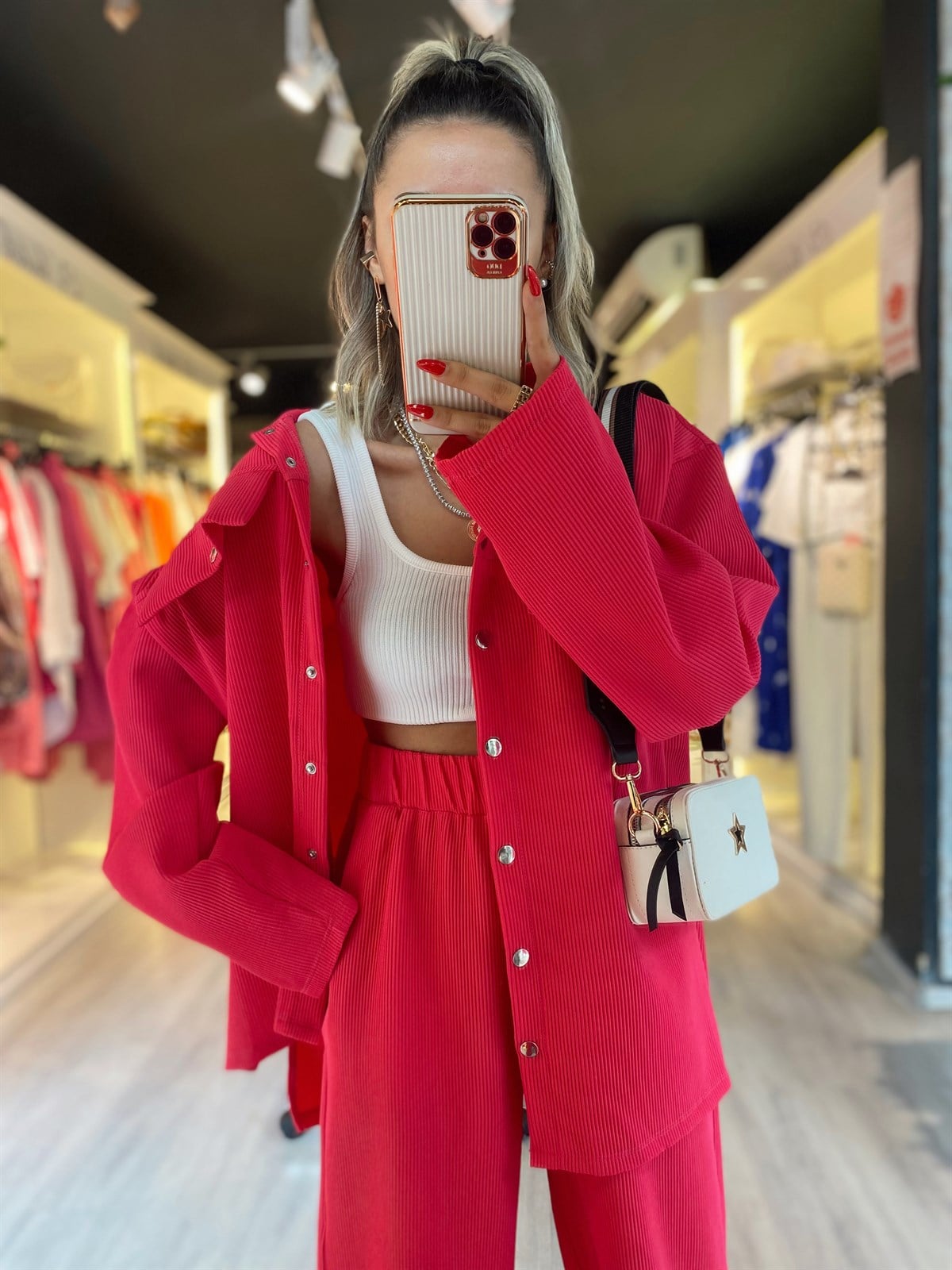 Fuşya Yanı Yırtmaçlı Fitilli Duğmeli Ceket 