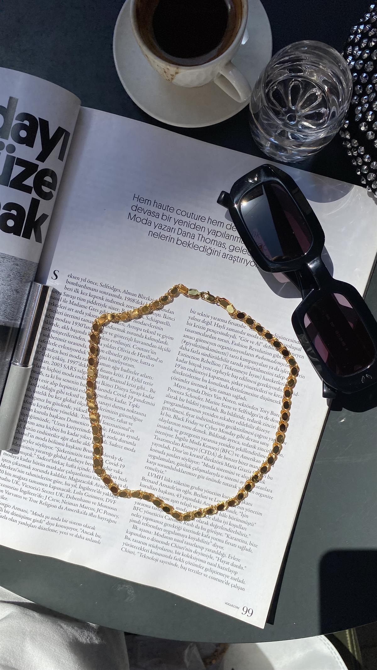 Gold Arpa Zincir Çelik Kolye (45 cm)