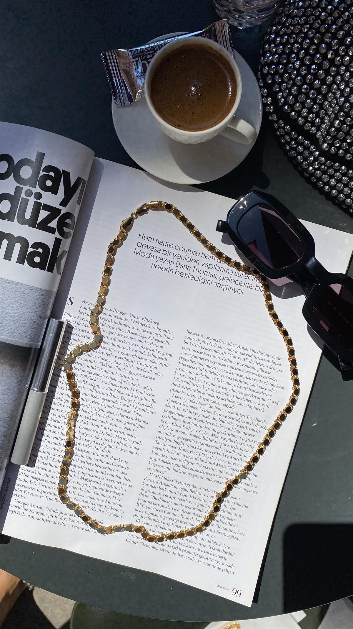 Gold Arpa Zincir Çelik Kolye (70 cm)