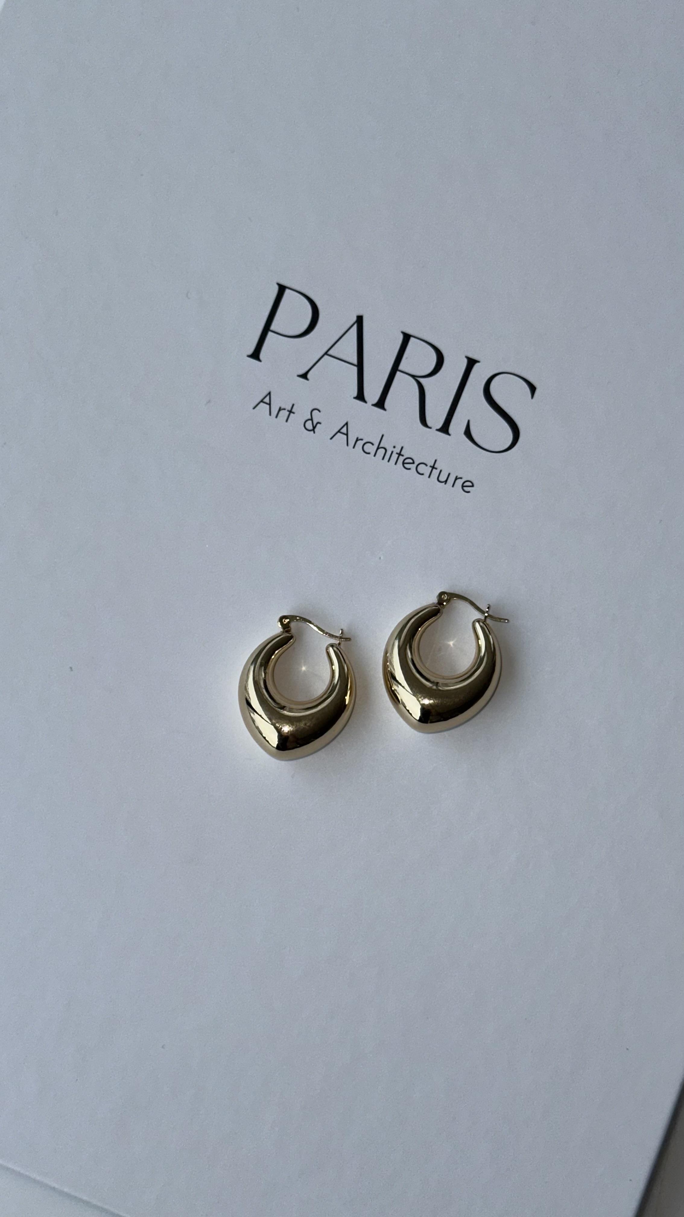 Gold Asimetrik Oval Küpe