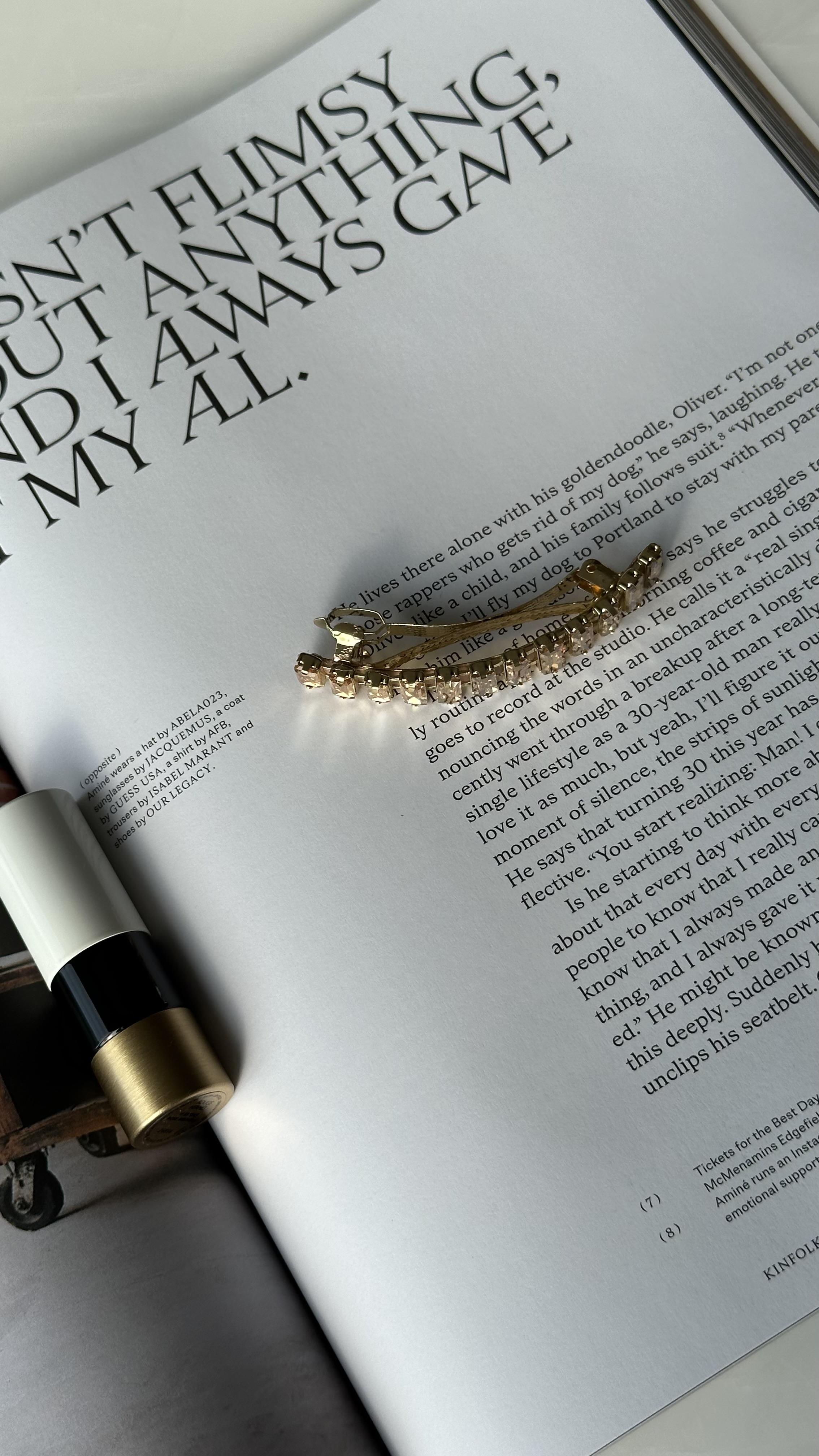 Gold Bej Renk Dikdörtgen Taşlı Klipsli Toka