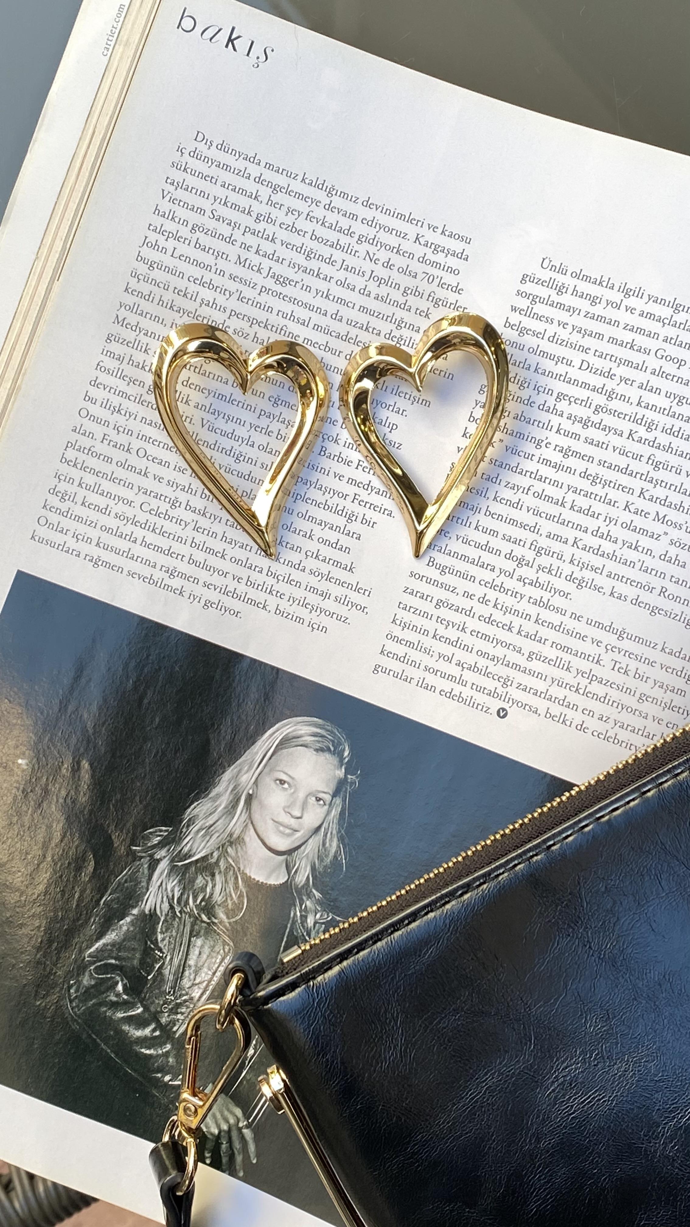 Gold Büyük Kalp Küpe