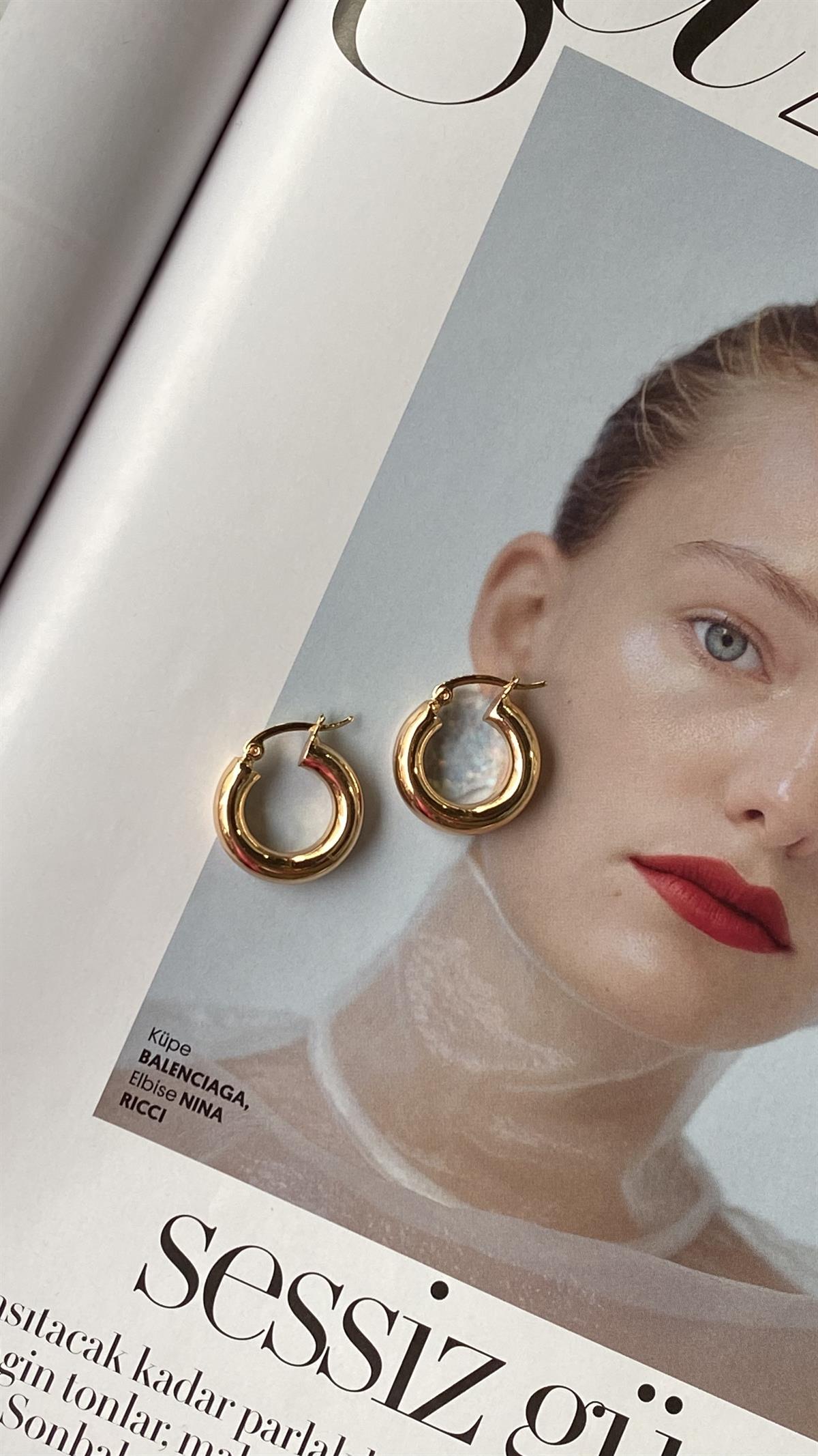 Gold Çelik Boru Halka Küpe (1cm)