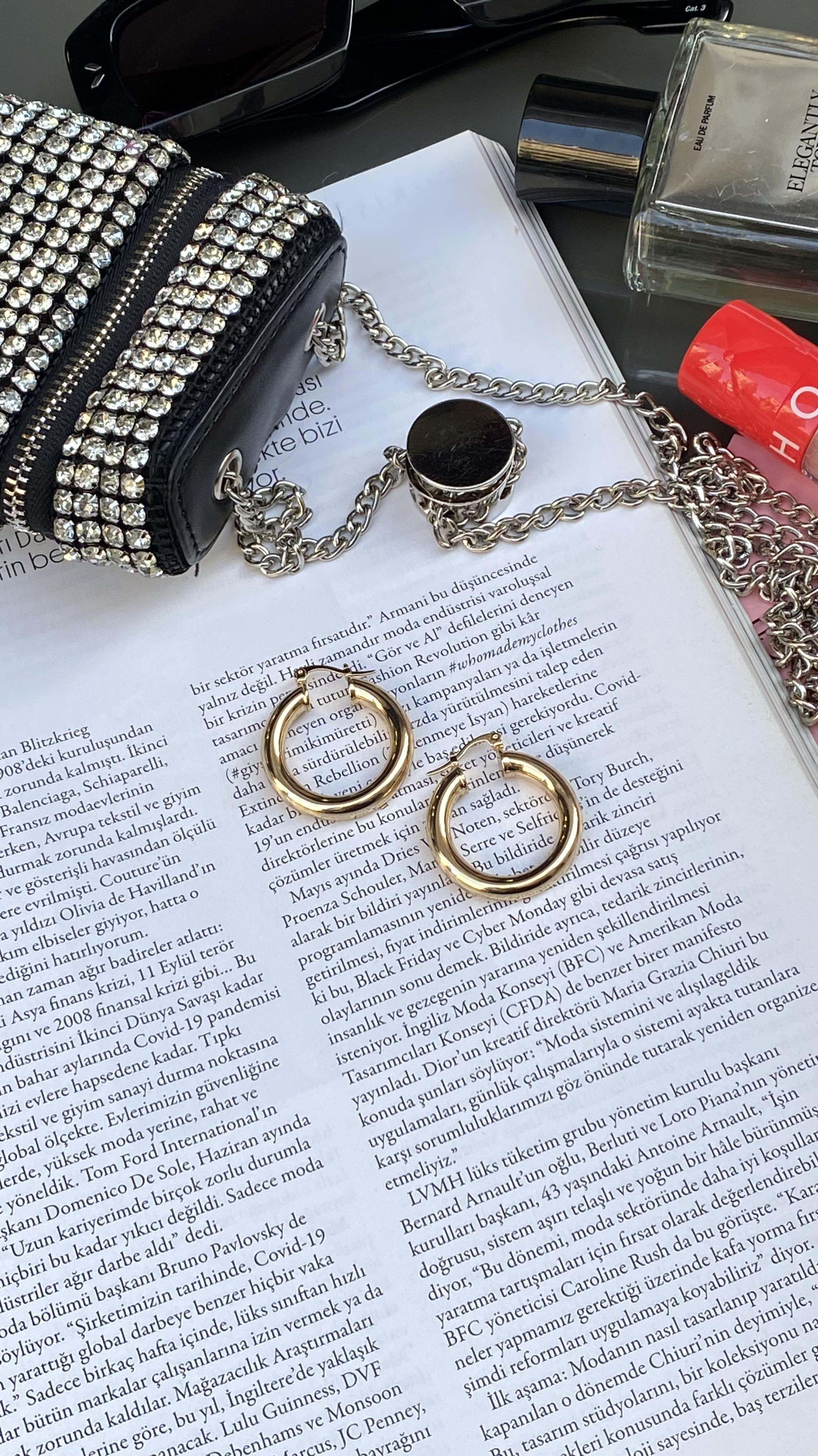 Gold Çelik Boru Halka Küpe (3 cm)