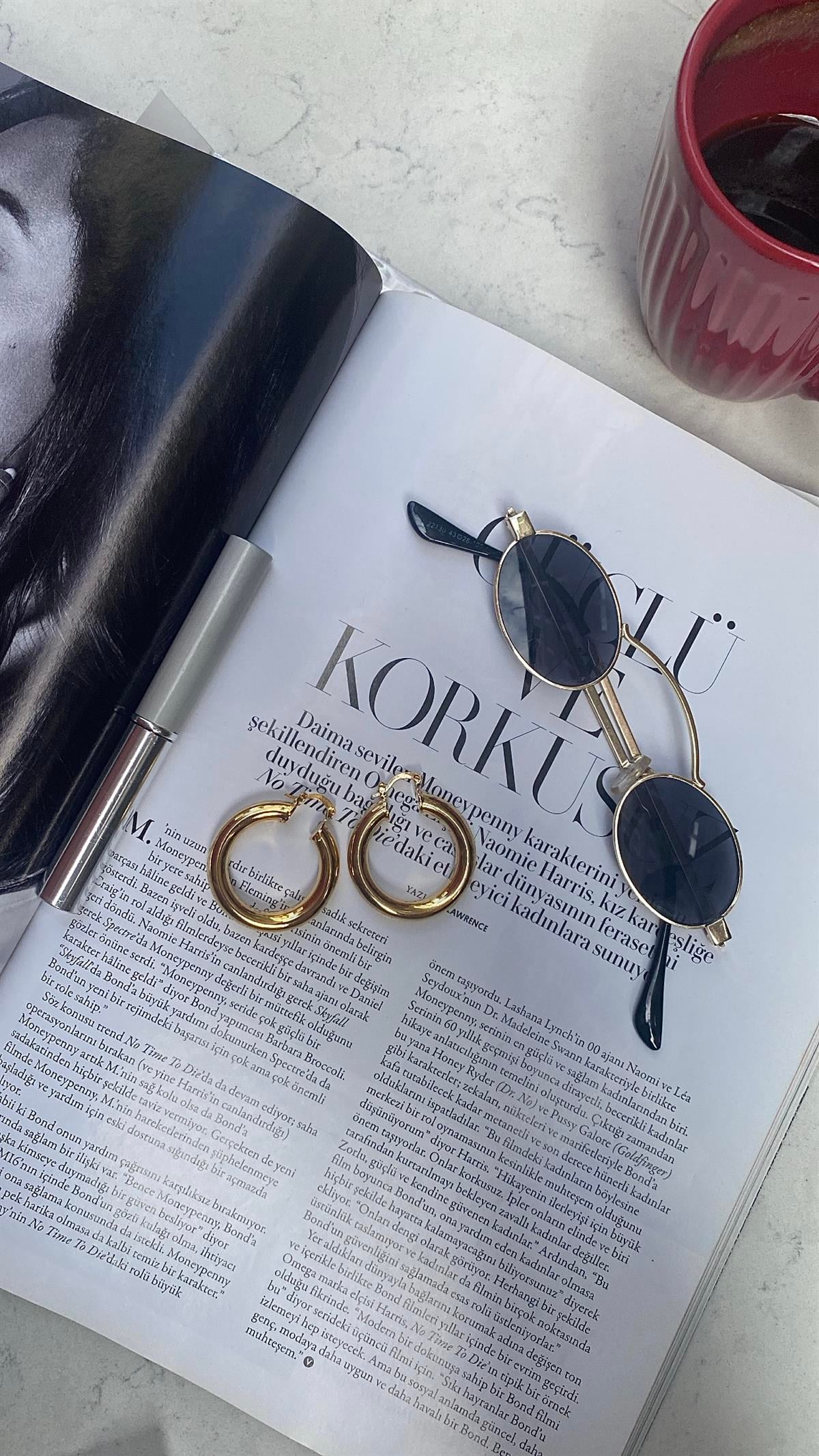 Gold Çelik Halka Küpe (3cm)