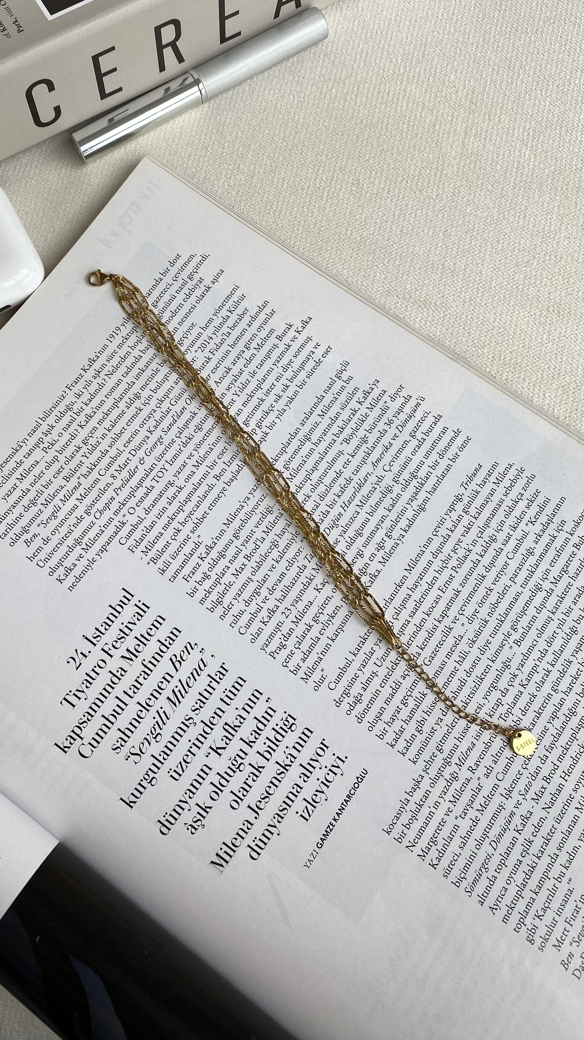 Gold Dikdörtgen Zincir Bileklik 