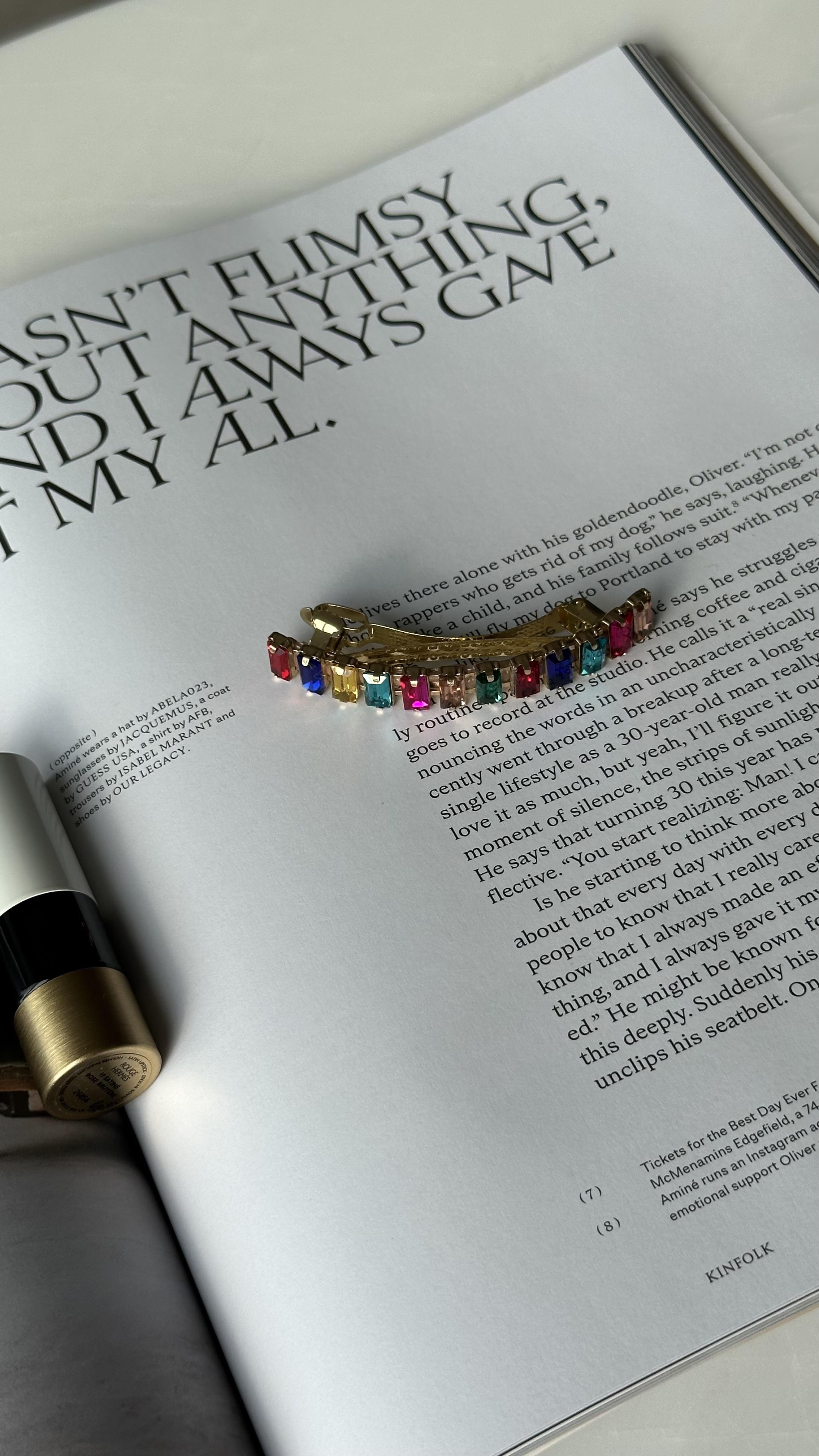 Gold Fuşya Renk Dikdörtgen Taşlı Klipsli Toka