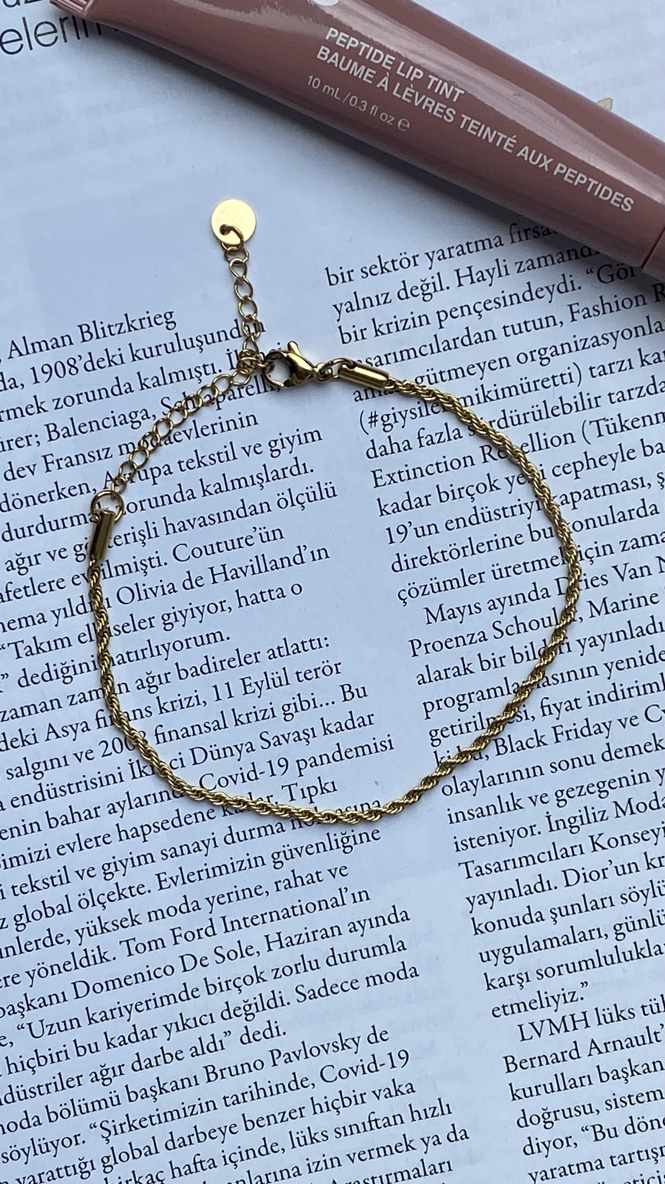 Gold İnce Burgu Çelik Bileklik