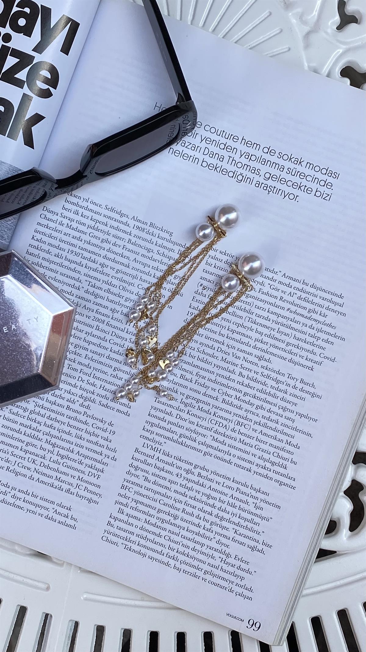 Gold İncili Salkım Küpe