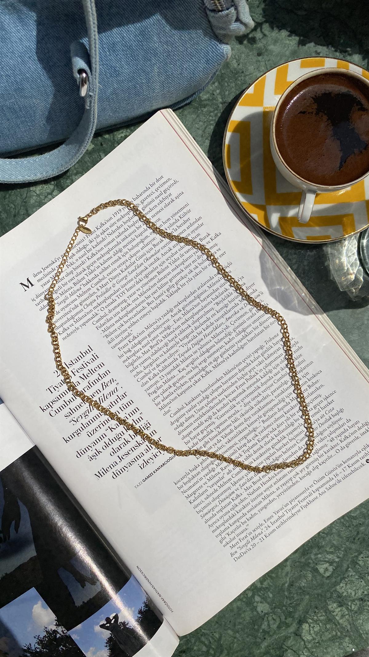 Gold Kalın Zincirli Çelik Kolye