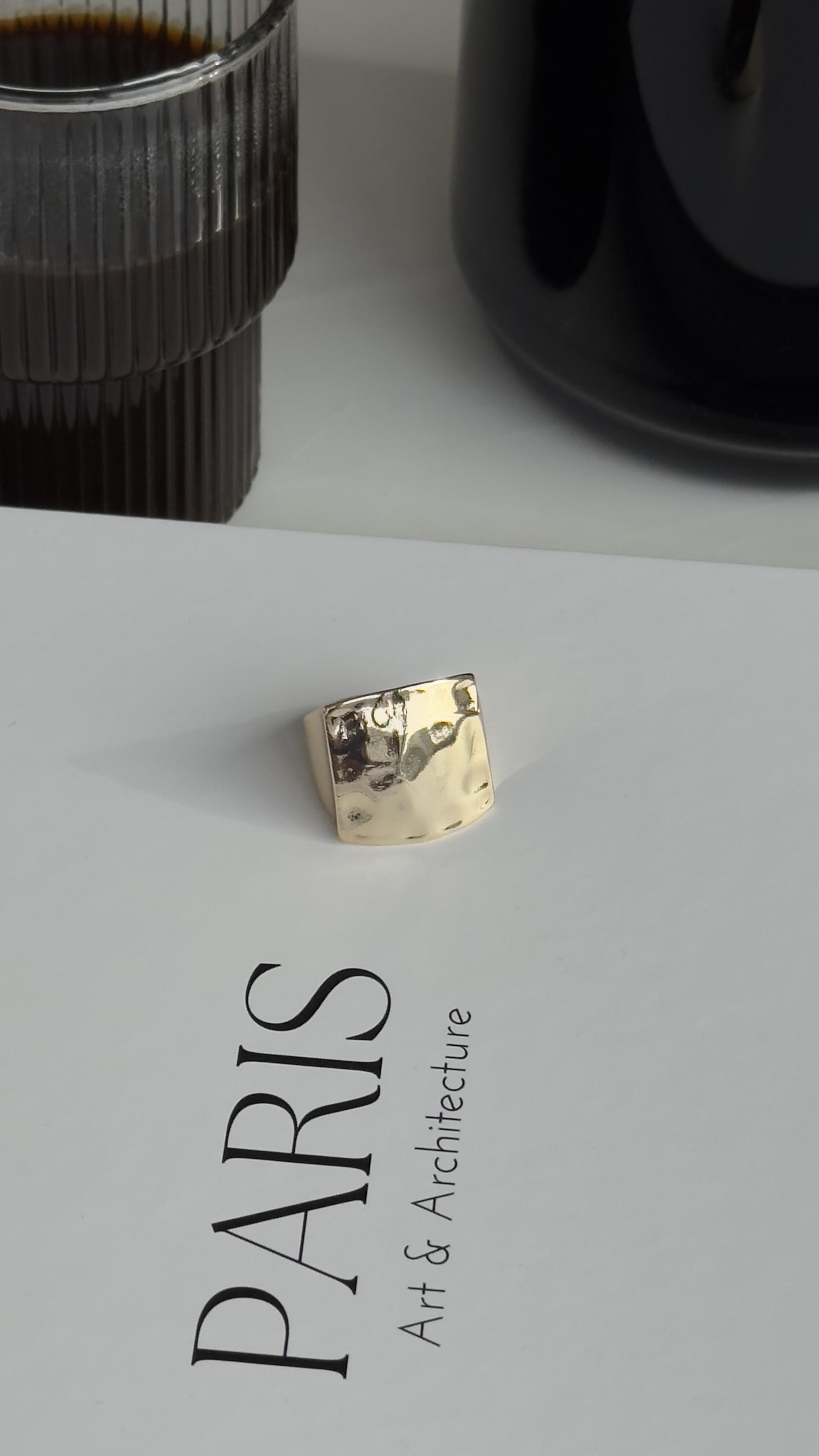 Gold Kare Dokulu Ayarlanabilir Yüzük