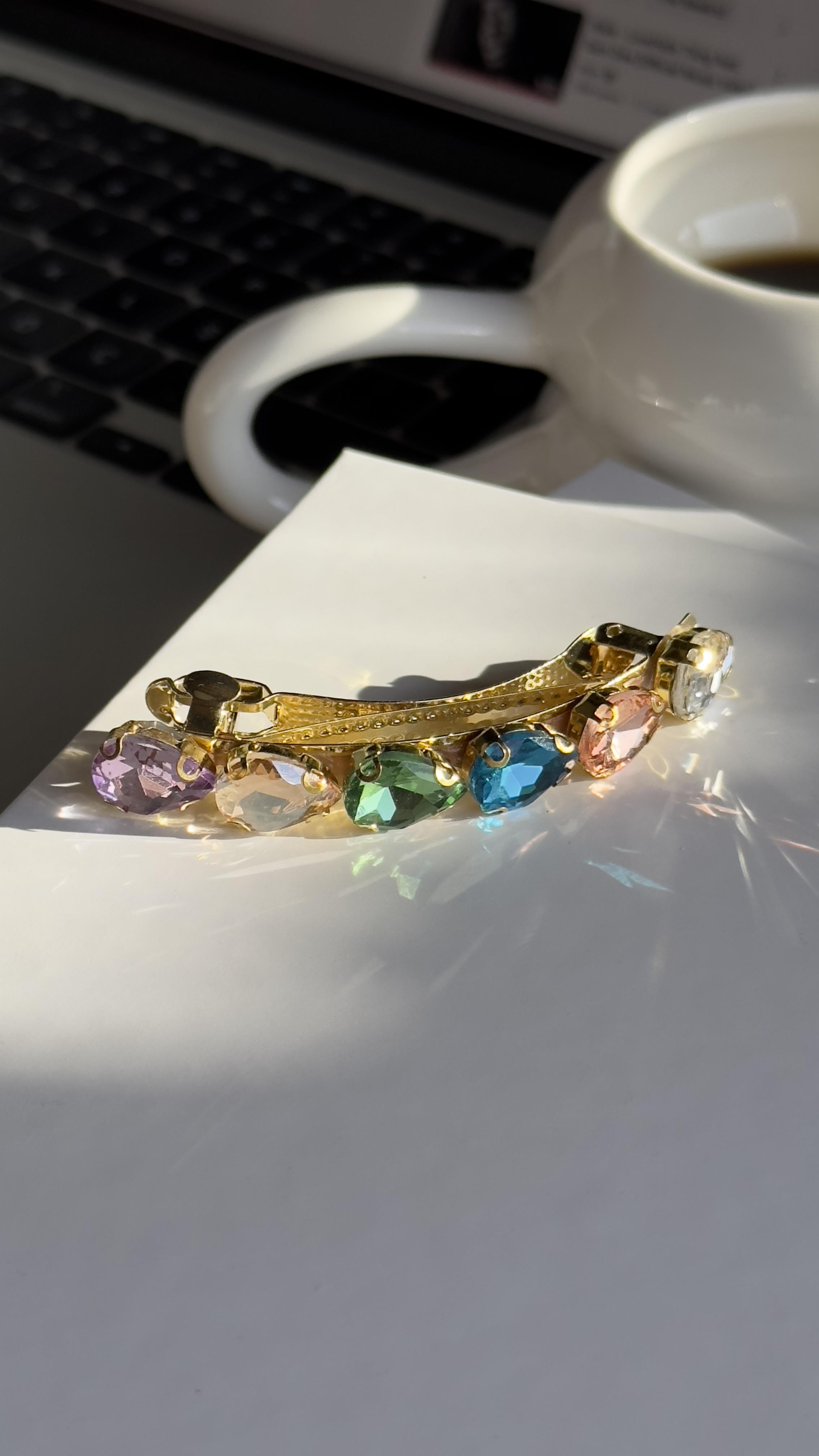 Gold Pastel Renkli Damla Taşlı Klipsli Toka 