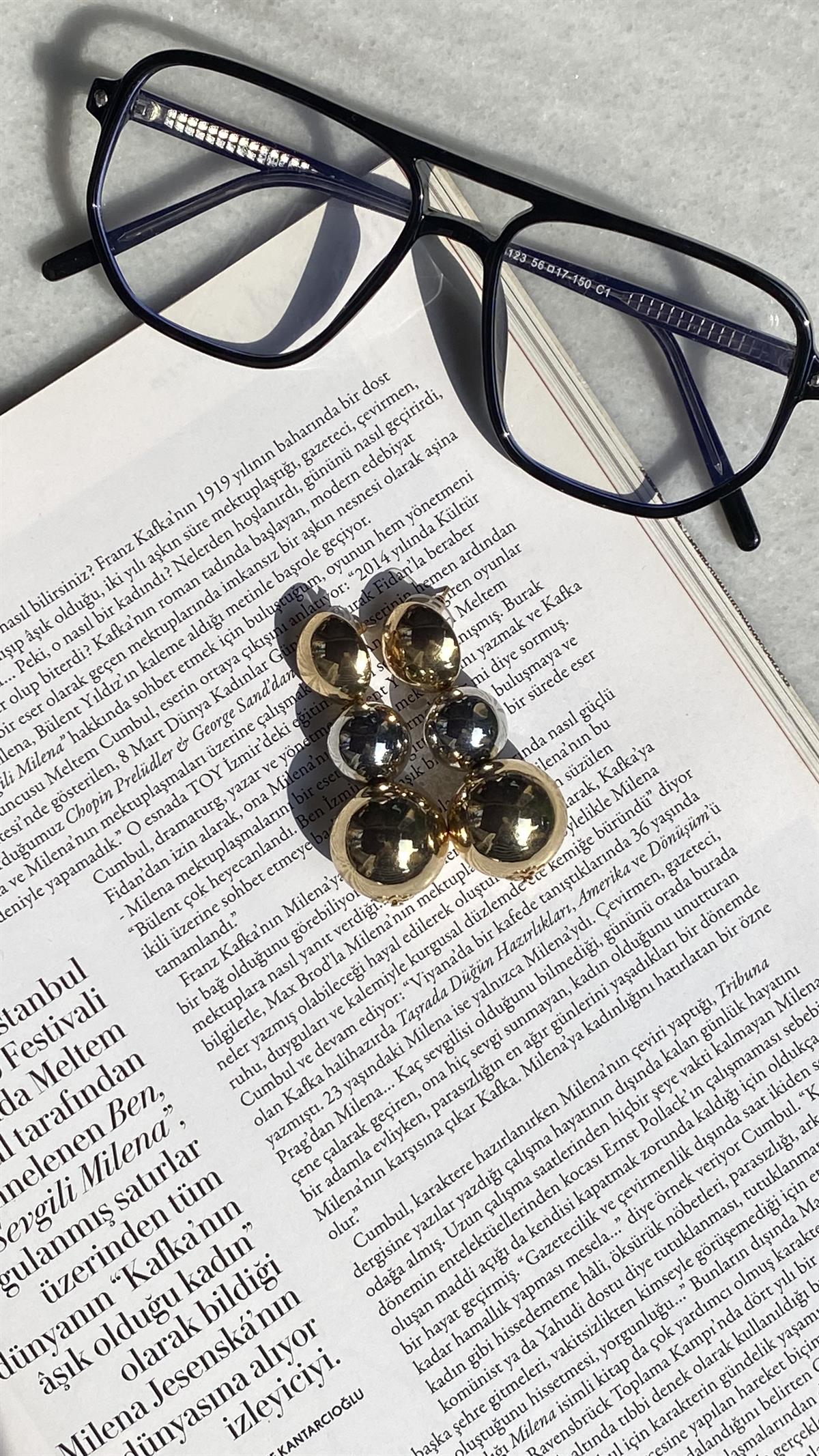 Gold Silver 3 Toplu Salkım Küpe 