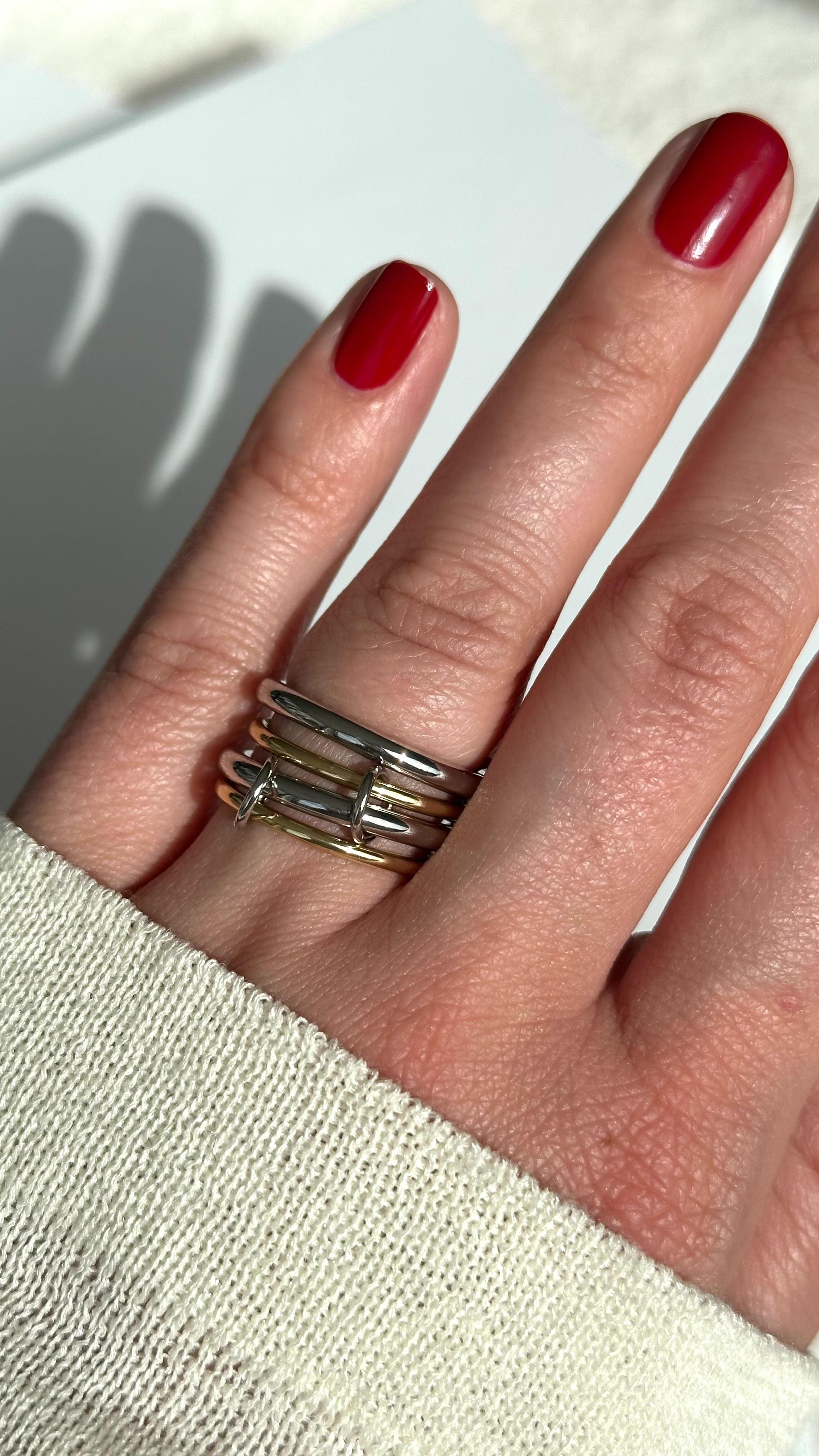 Gold Silver Dörtlü Çelik Yüzük