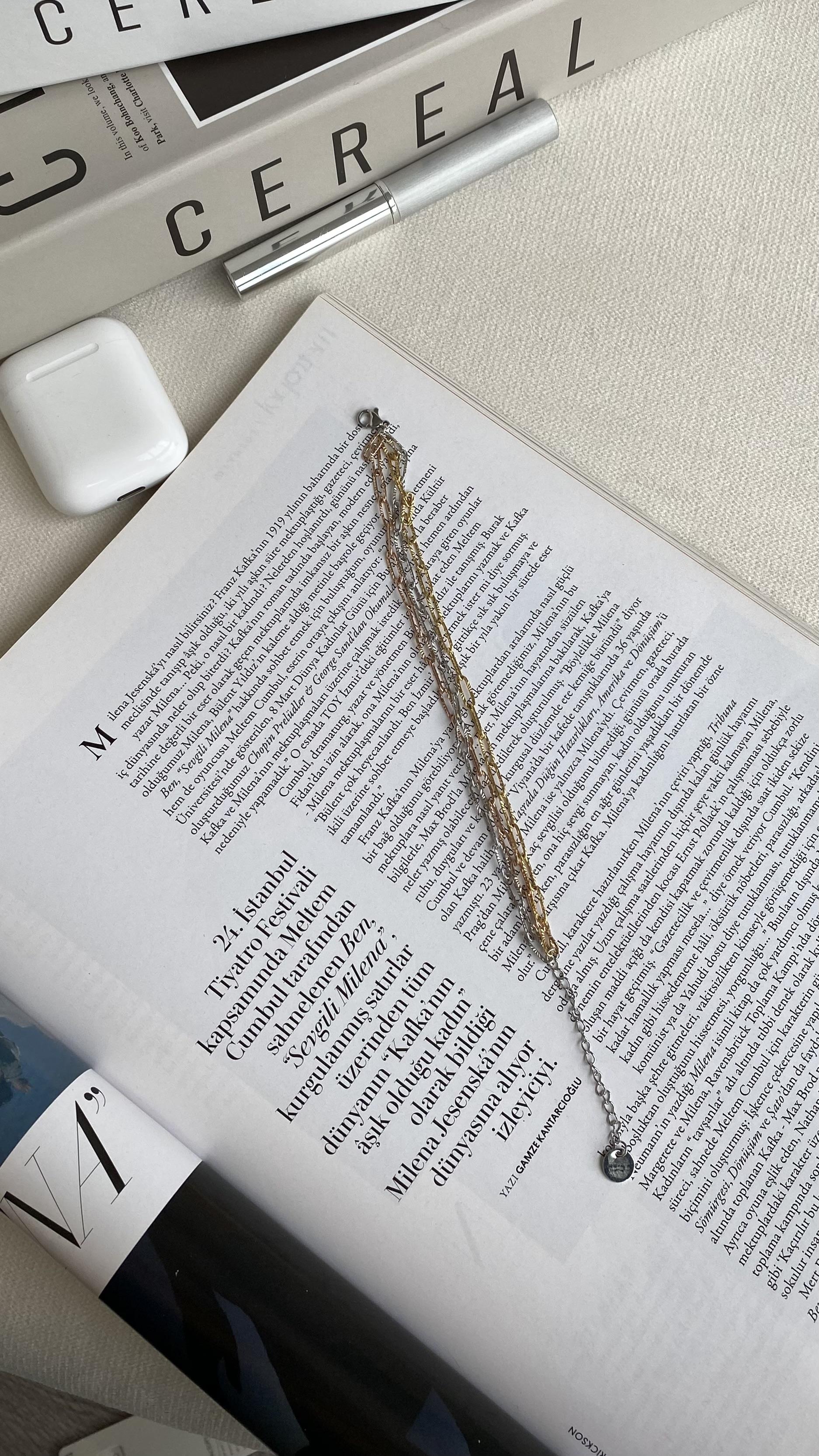 Gold Silver Dikdörtgen Zincir Bileklik 