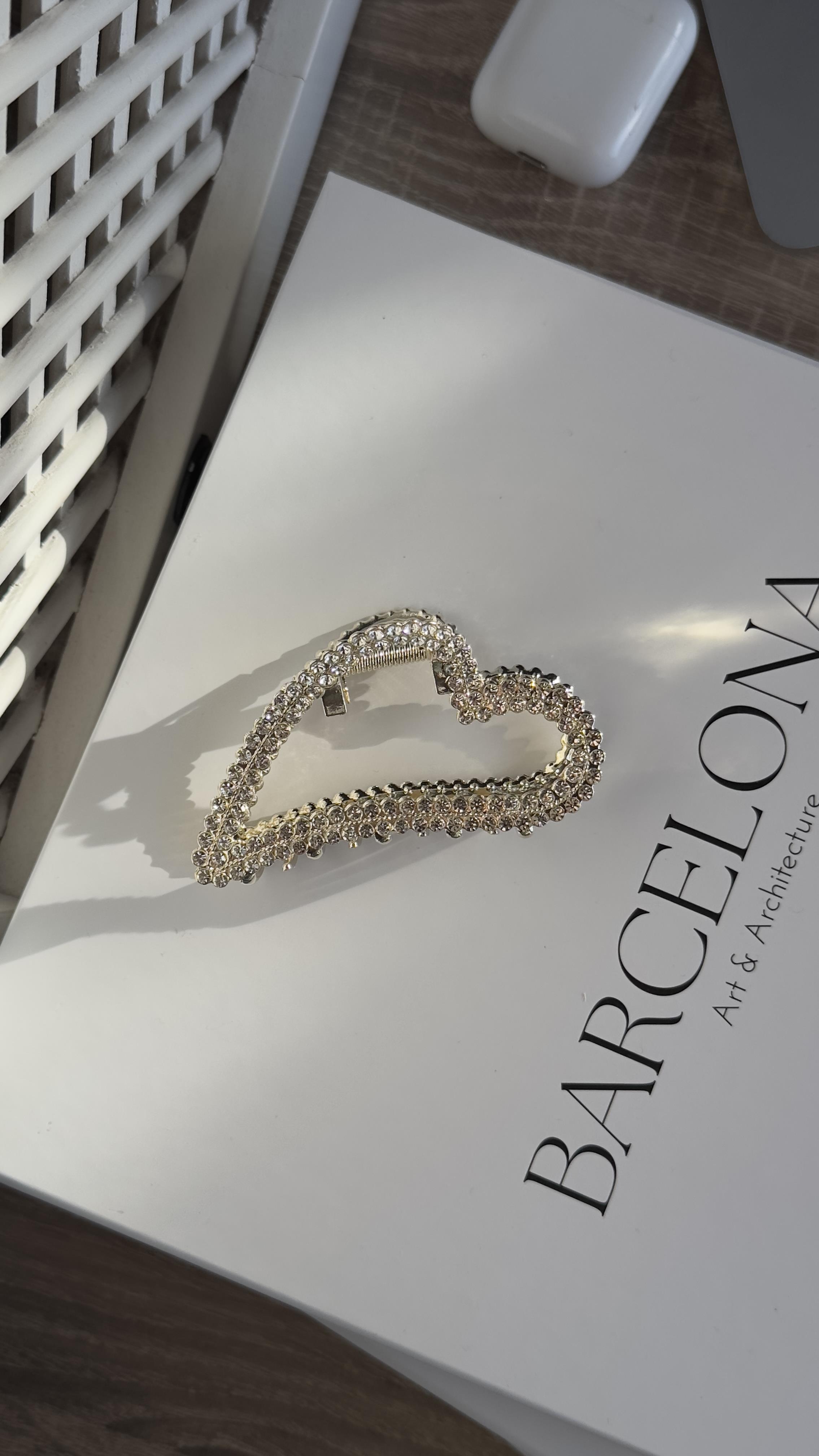 Gold Silver Taşlı Kalp Mandal Toka 