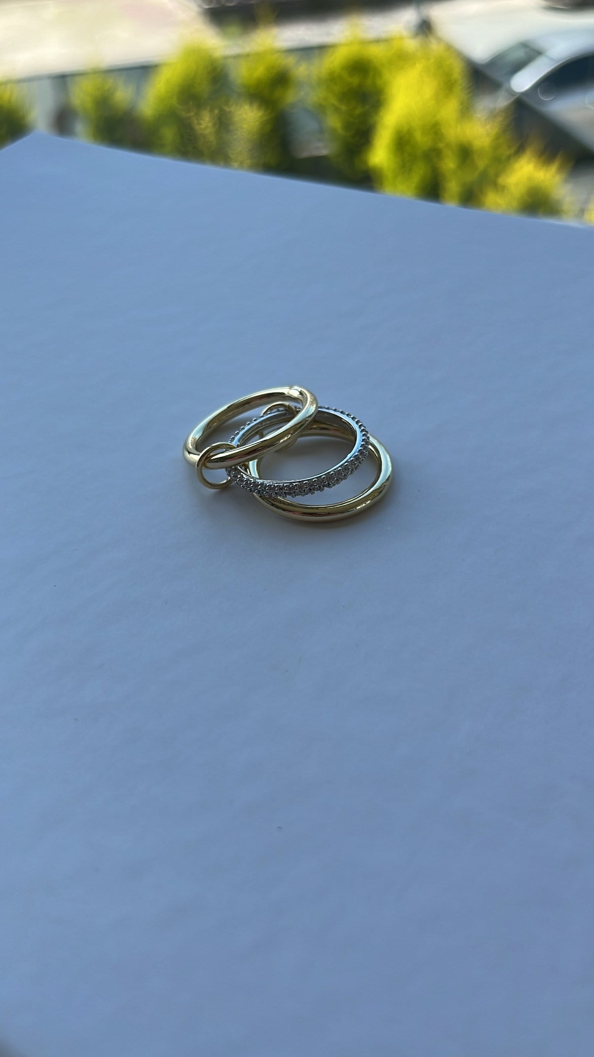 Gold Silver Üçlü Zirkon Taşlı Yüzük