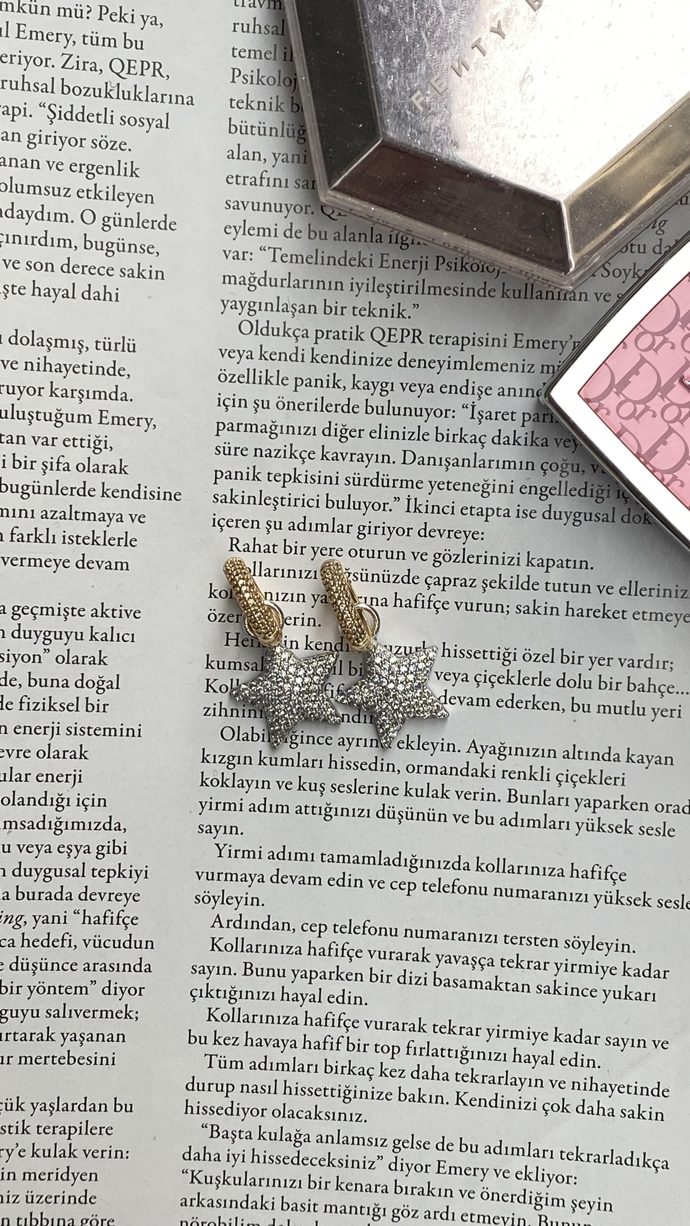 Gold Silver Yıldız Zirkon Taşlı Küpe