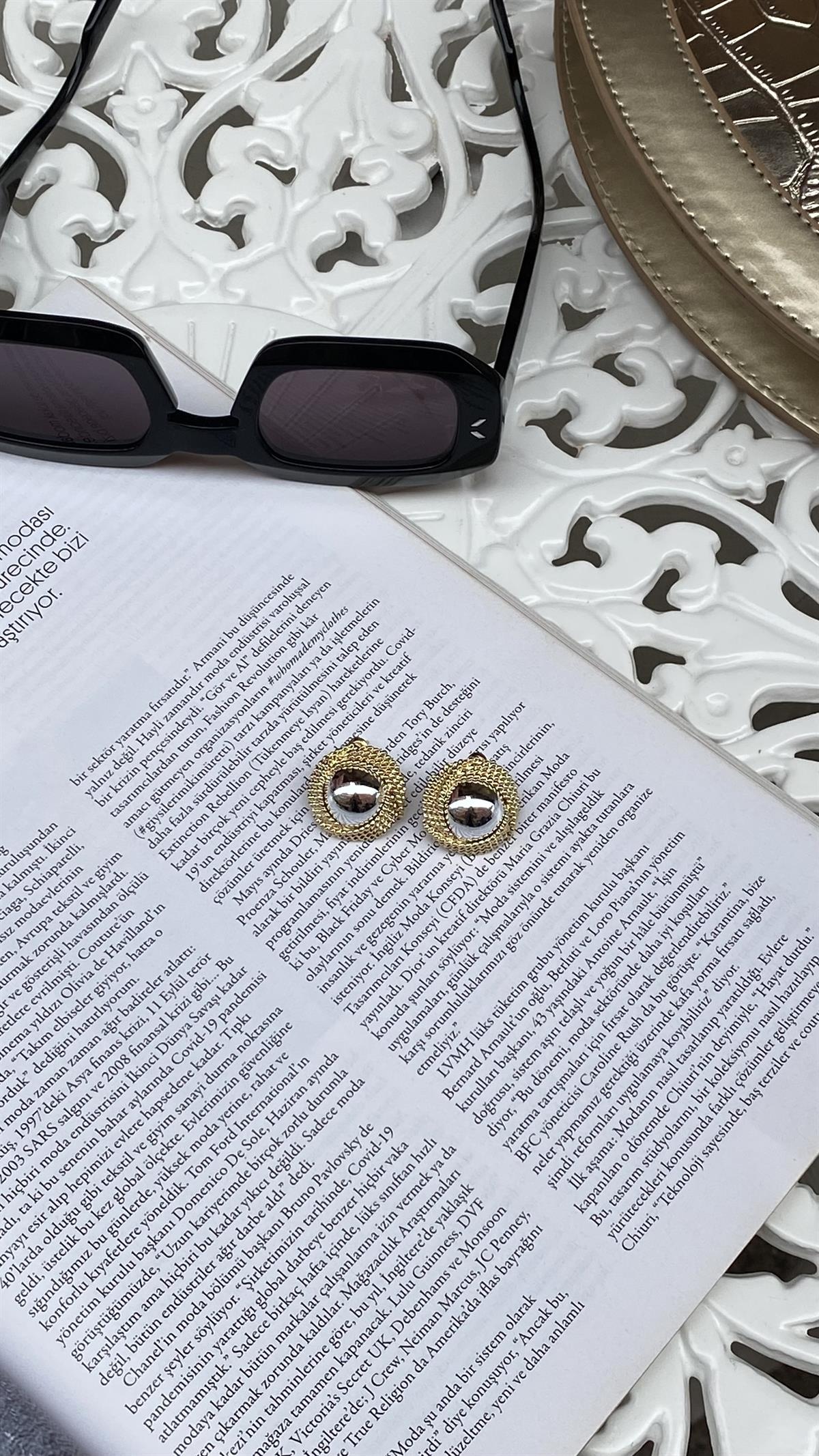 Gold Silver Yuvarlak Küpe 