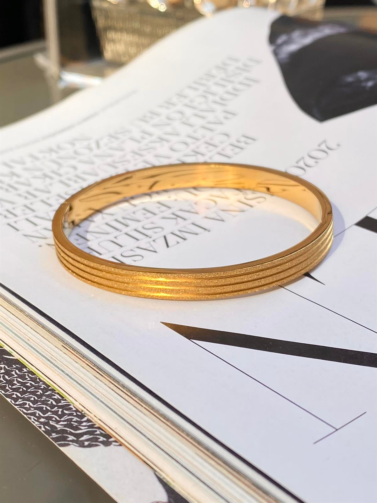 Gold Simli Kelepçe Çelik Bileklik