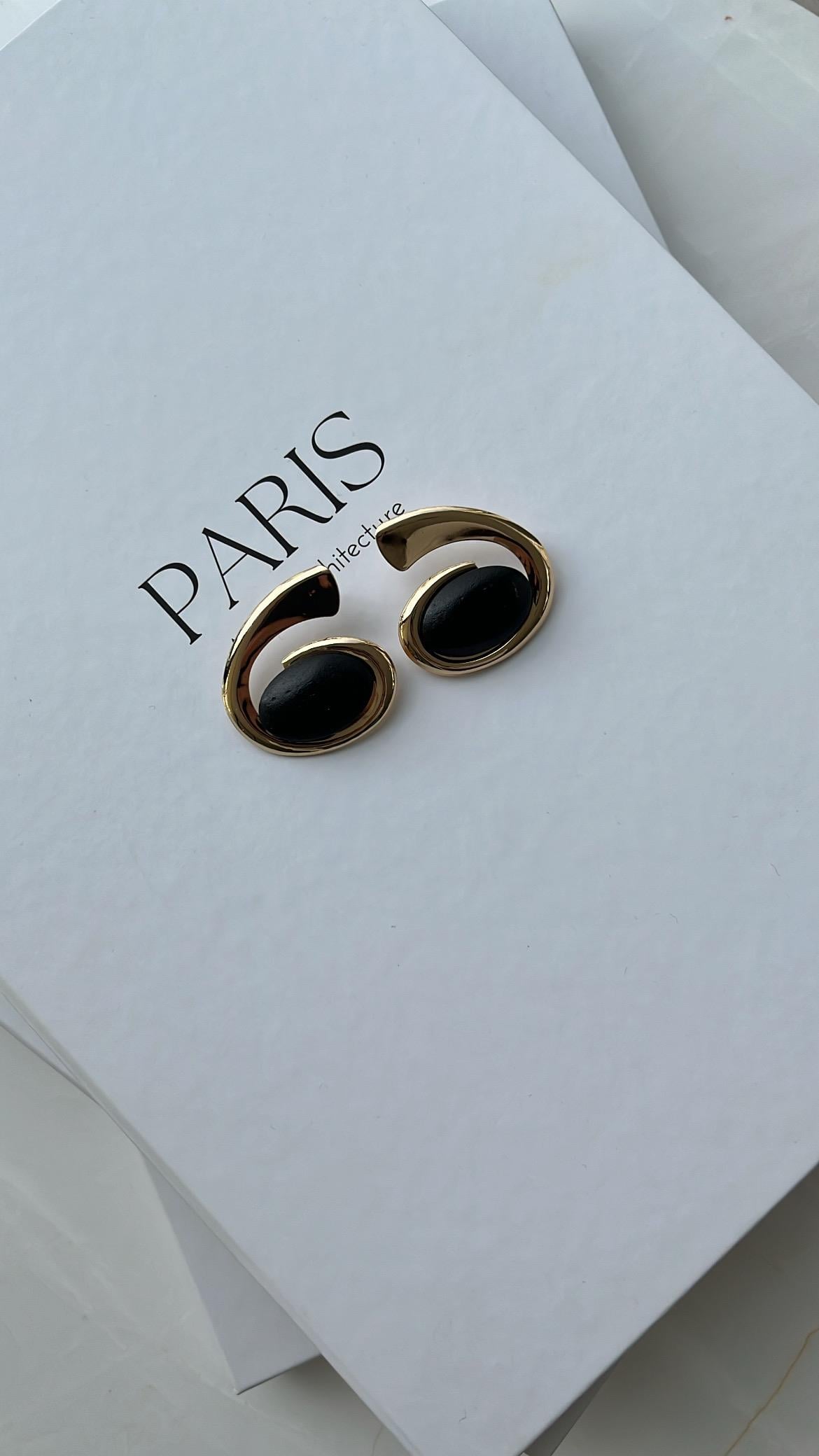 Gold Siyah Mat Taşlı Küpe