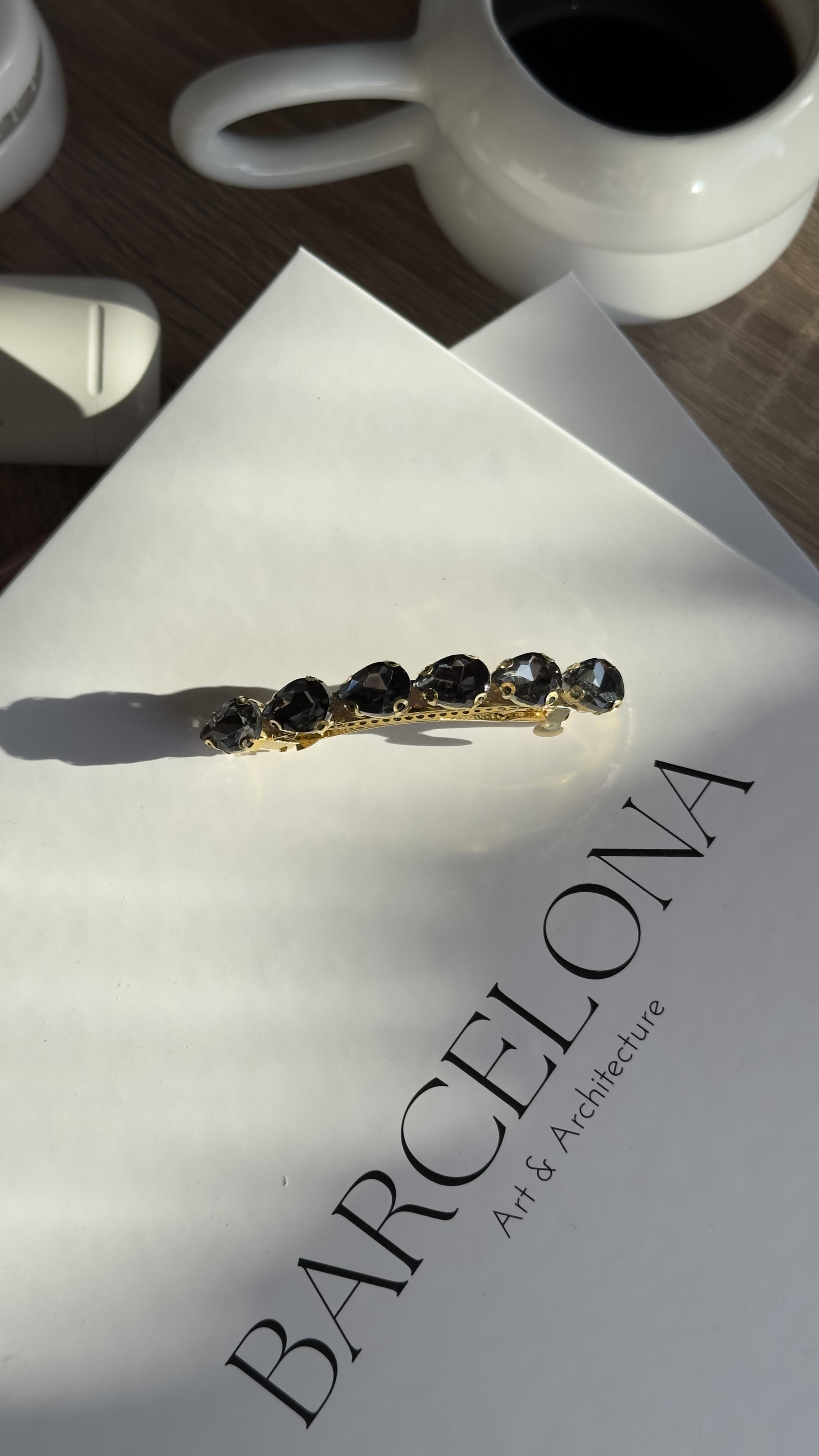 Gold Gri Renk Damla Taşlı Klipsli Toka 