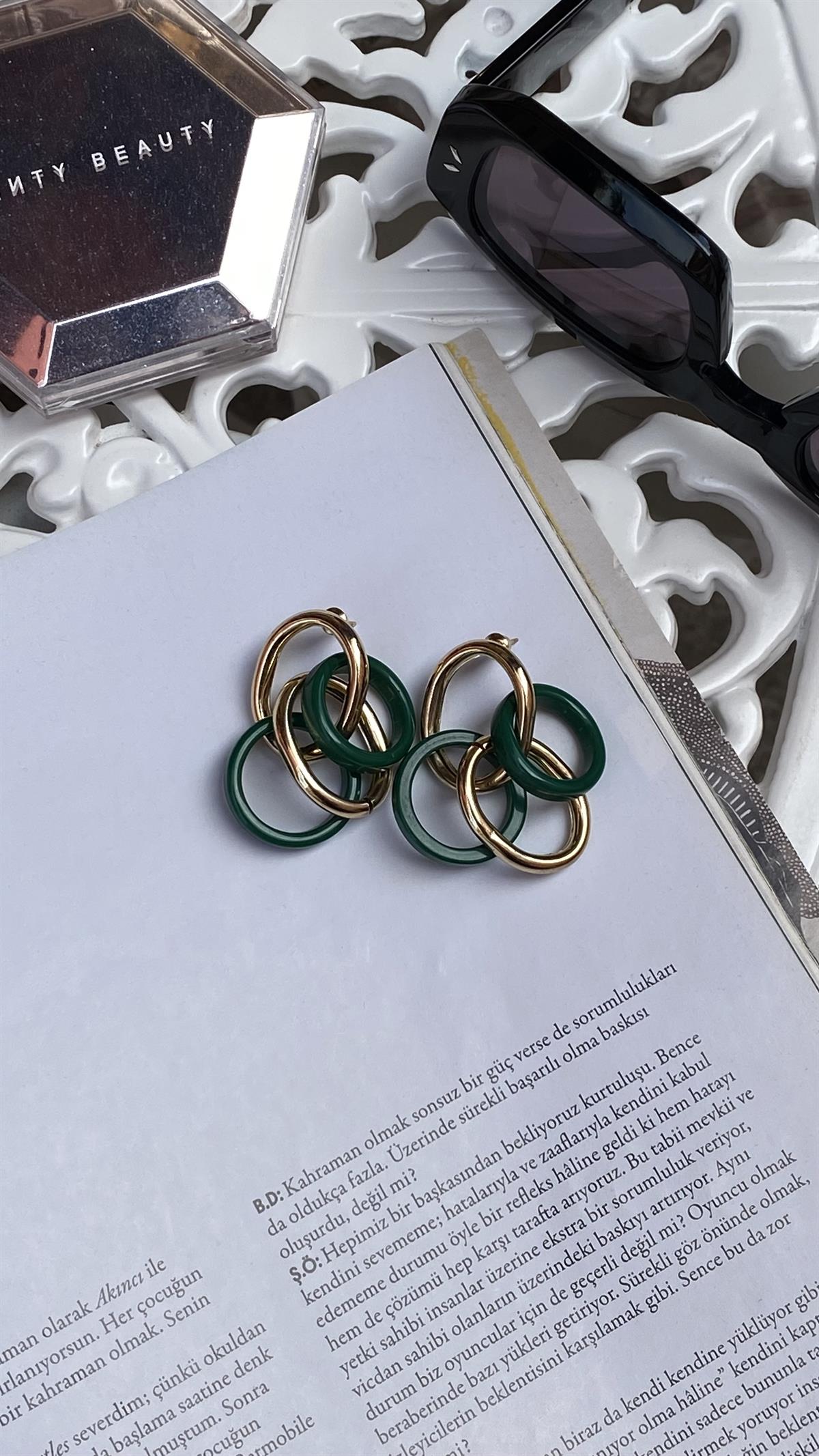 Gold Yeşil Halkalı Küpe 