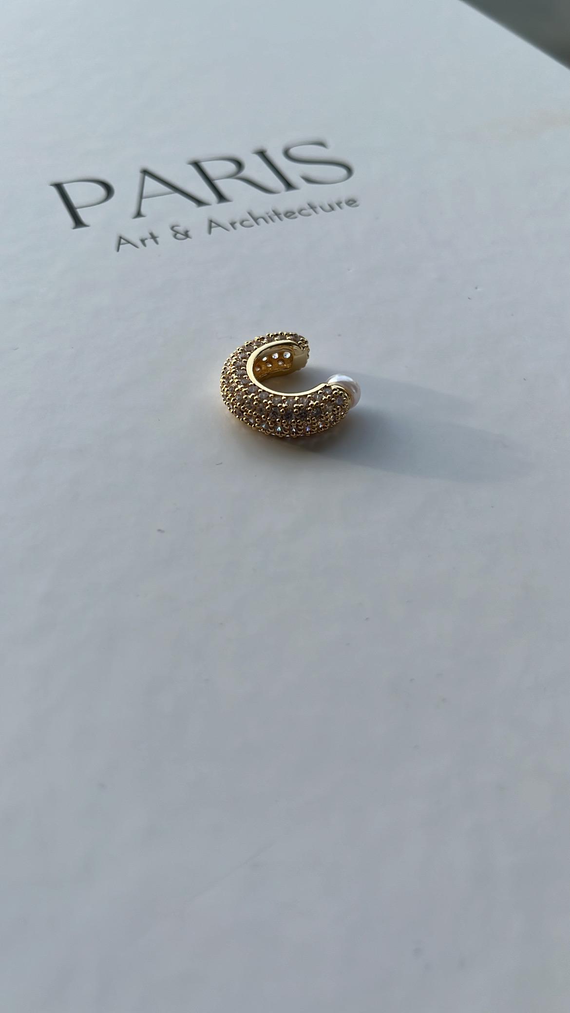 Gold Zirkon Taşlı İnci Detaylı Kıkırdak Küpe