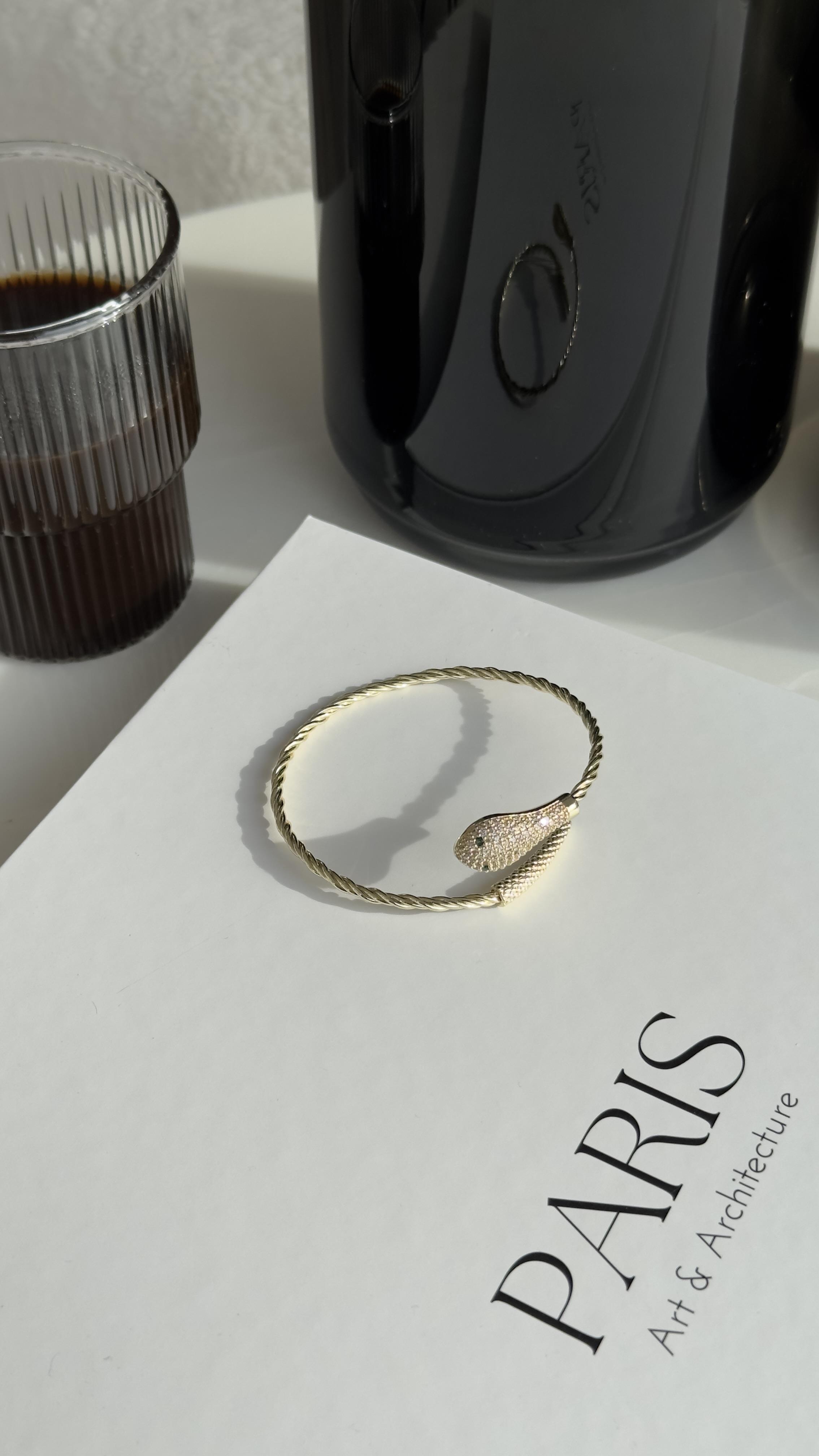 Gold Zirkon Taşlı Yılan Model Kelepçe Bileklik