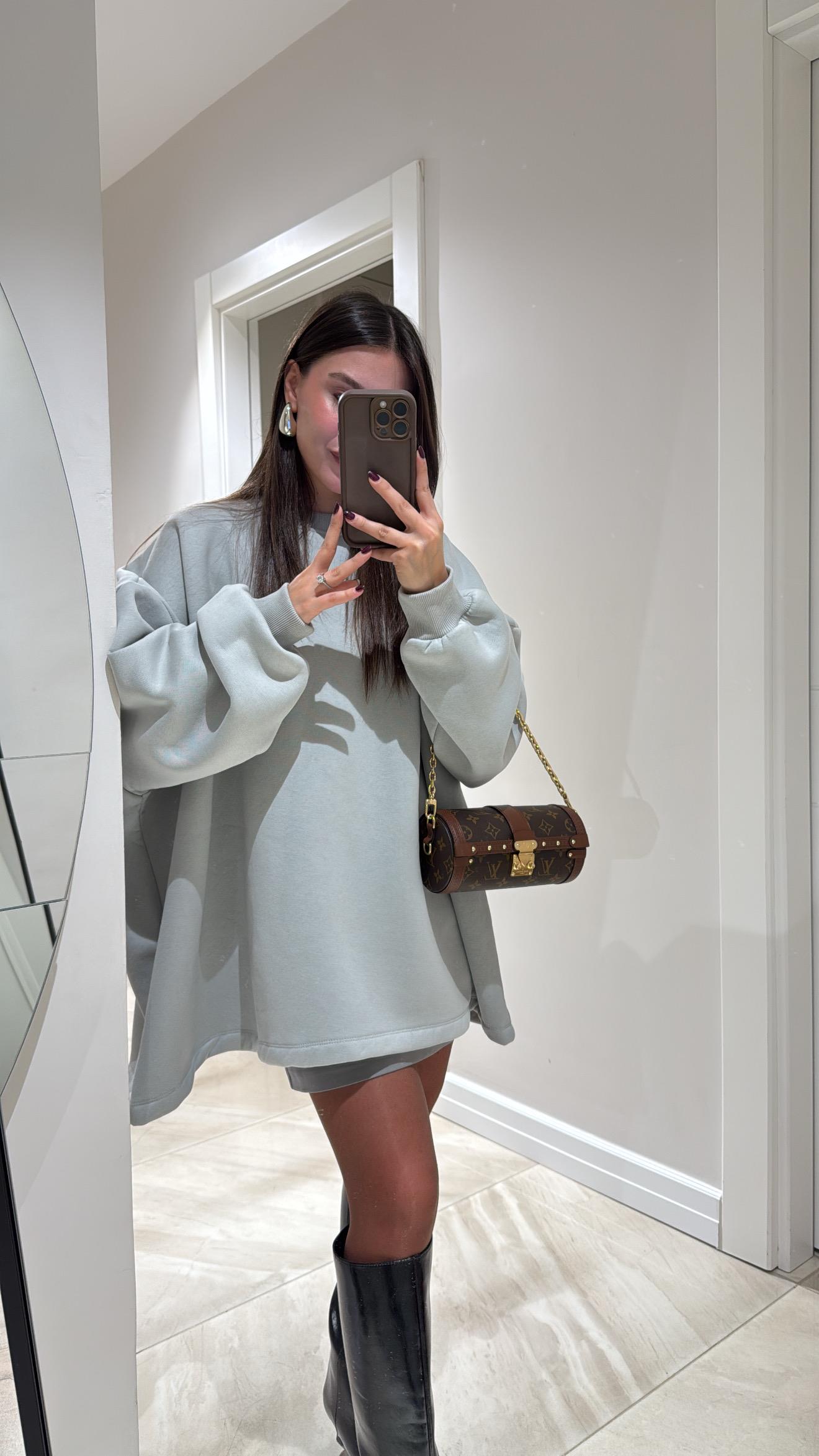 Gri Balon Kol Modal Kumaş Sweat