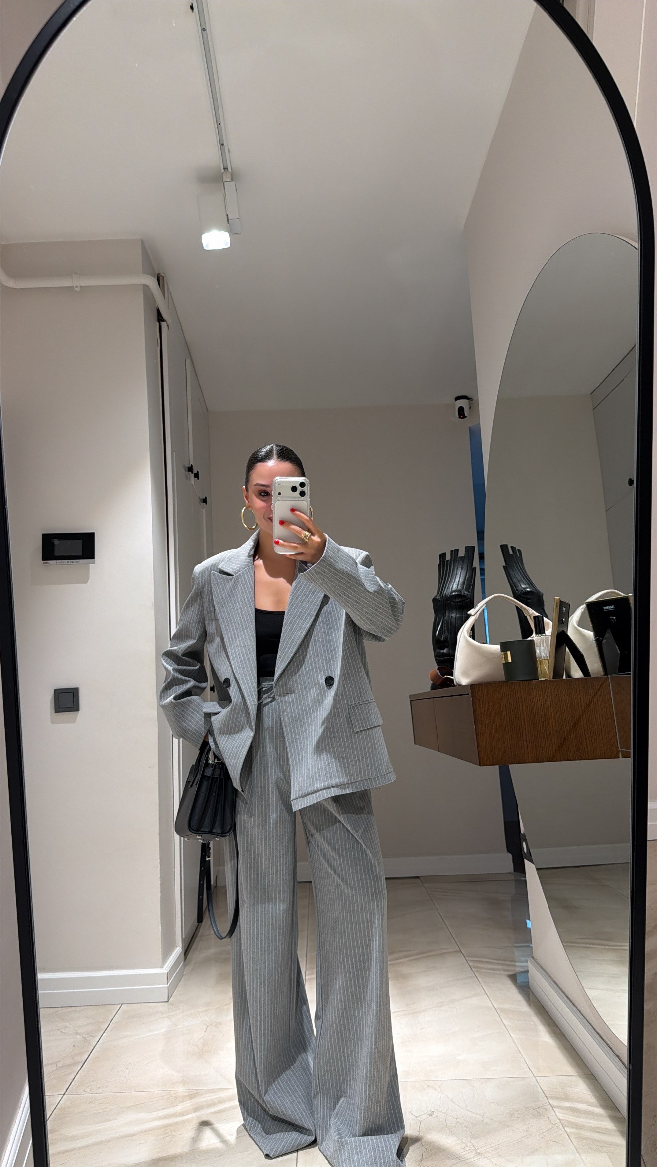 Gri Beyaz Çizgili Pantolon Blazer Takım