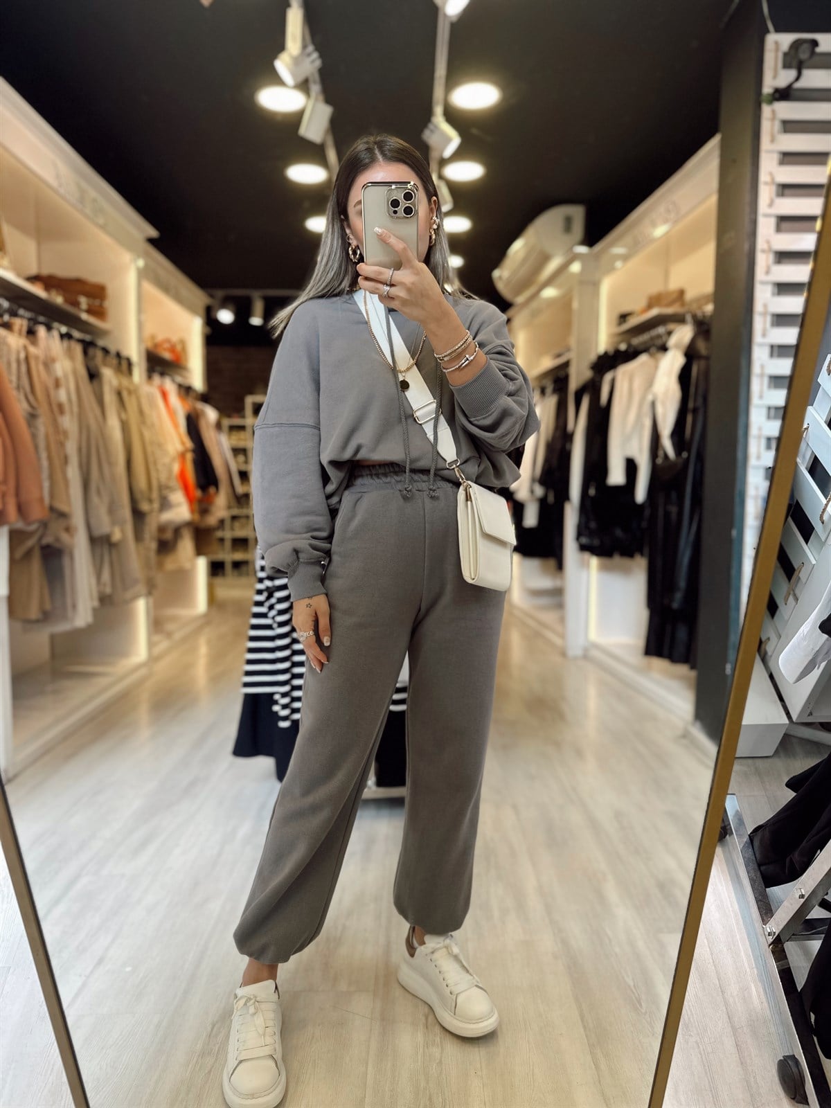 Gri Kapşonlu Sweat Takım