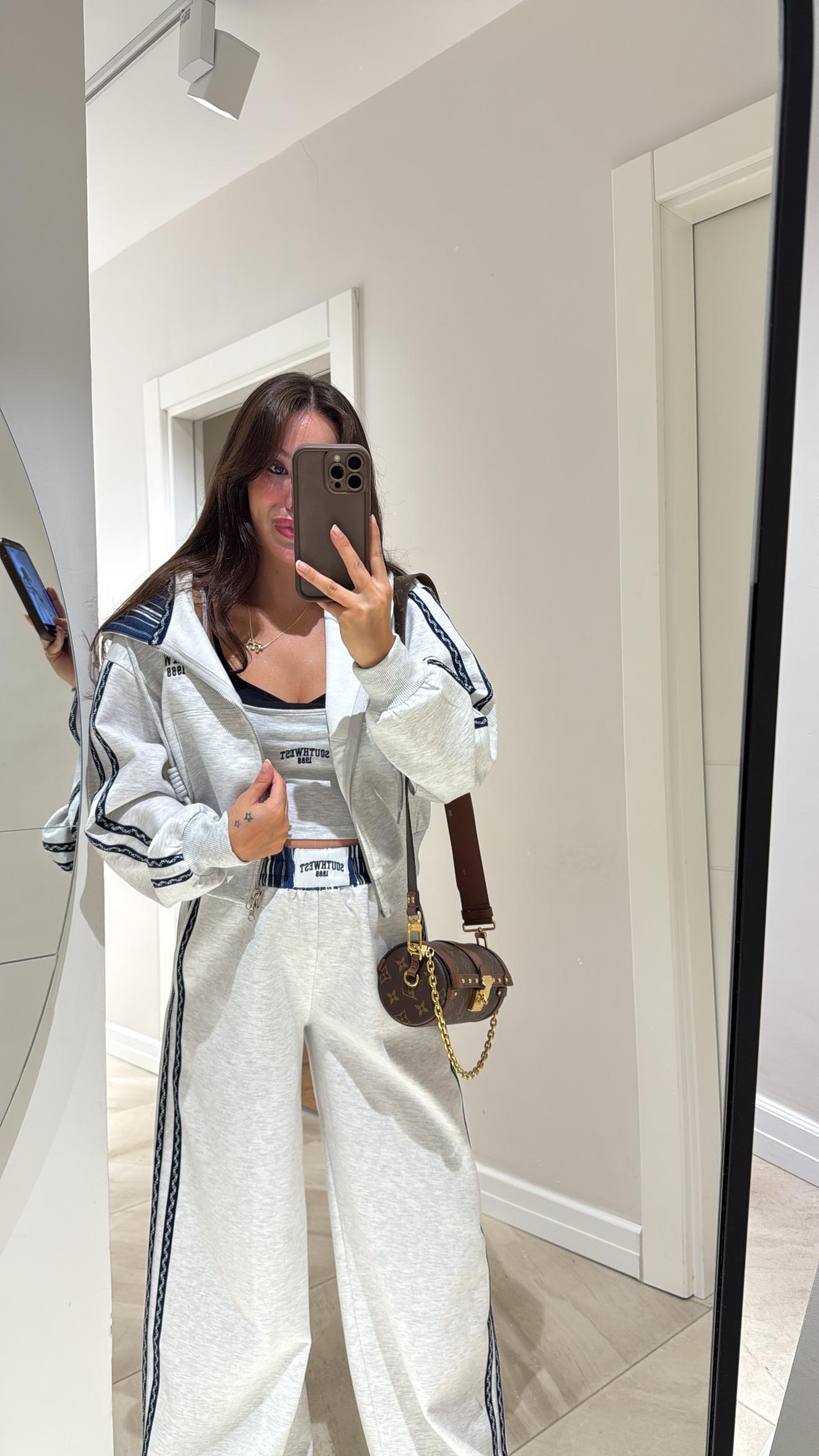 Gri Lacivert Fermuarlı Kapüşonlu Sweat