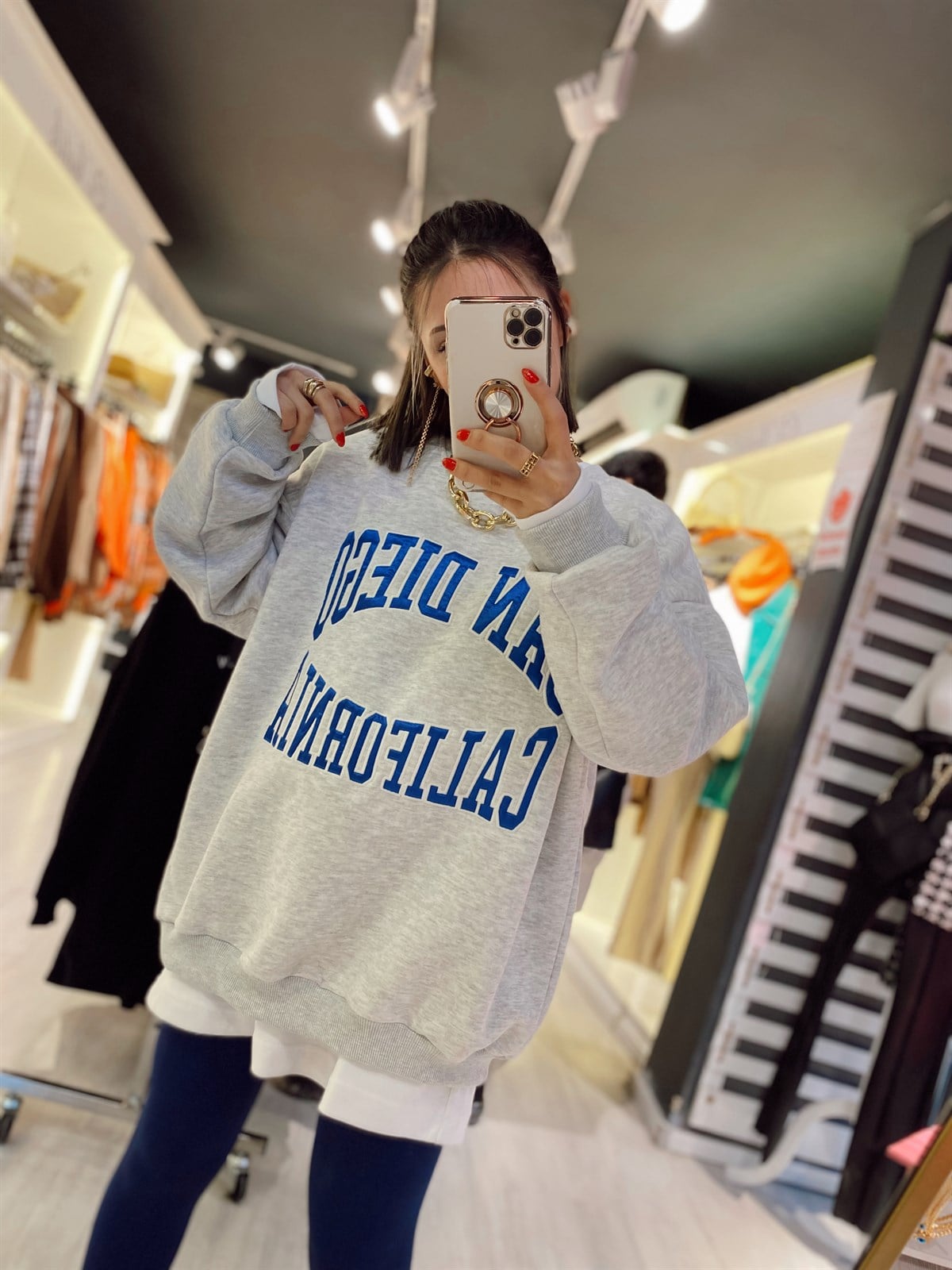 Gri Mavi San Diego Yazılı Sweat