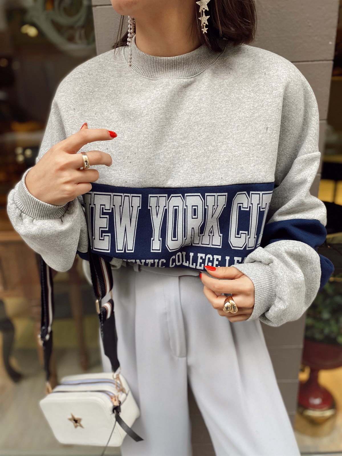 Gri NewYork Yazılı Sweat
