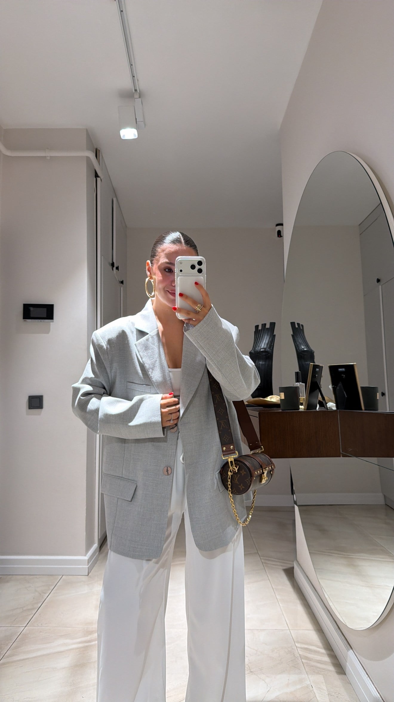 Gri Ön Dikiş Detaylı Blazer Ceket 