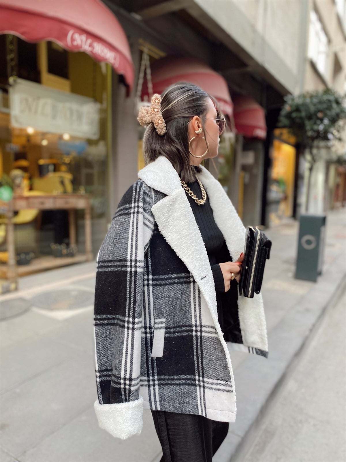 Gri Siyah Ekose Yün Ceket