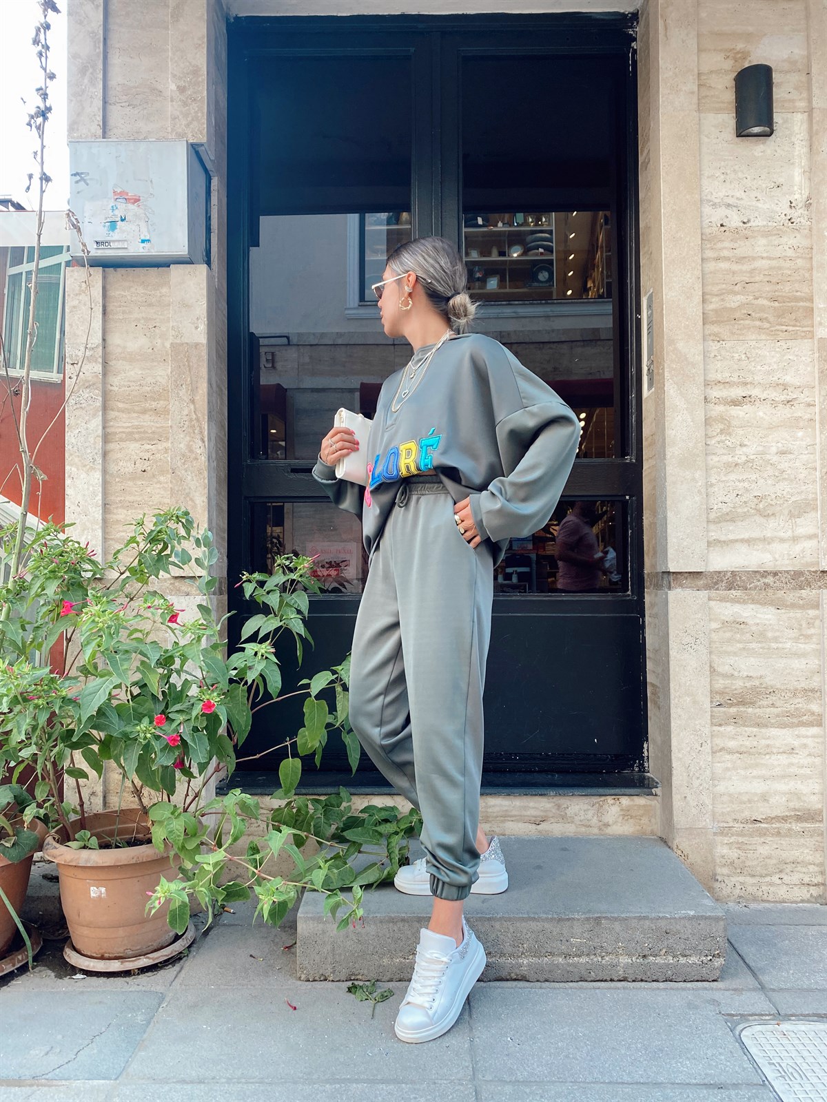 Haki Colore Yazı İşlemeli Takım