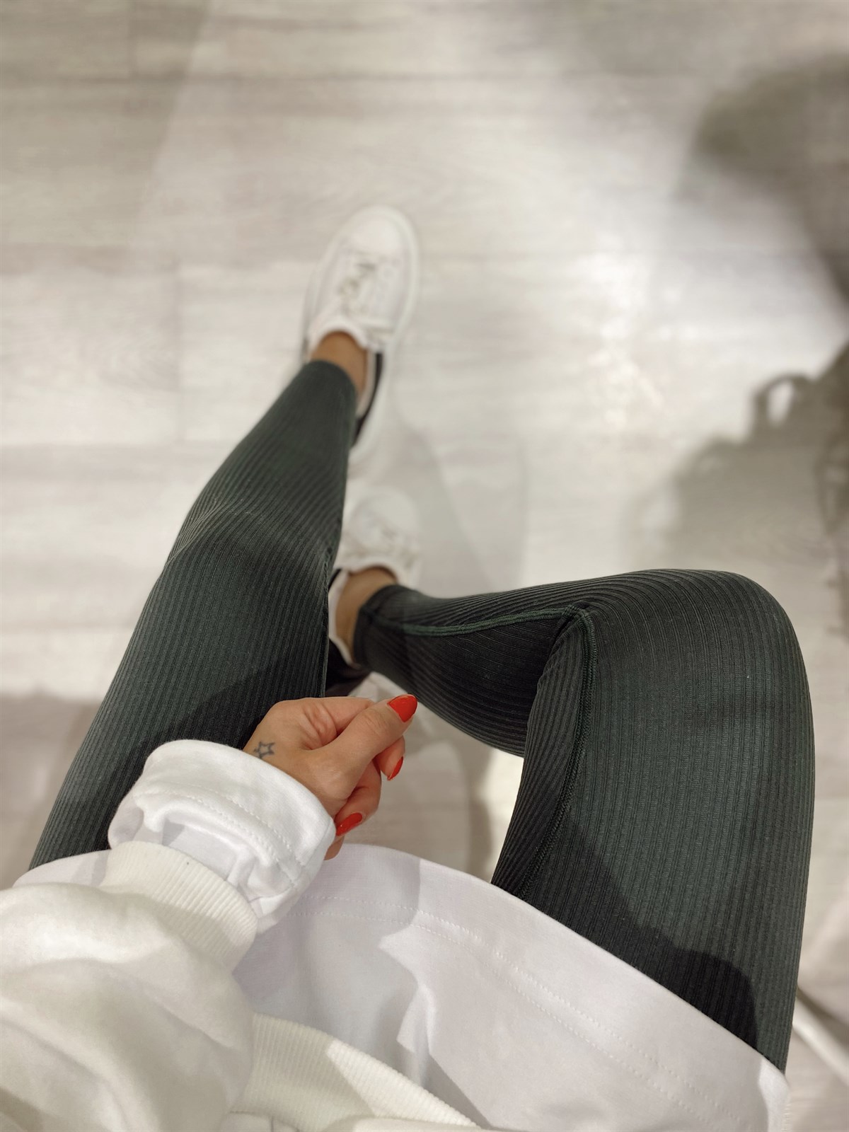 Haki Fitilli Yüksek Bel Tayt