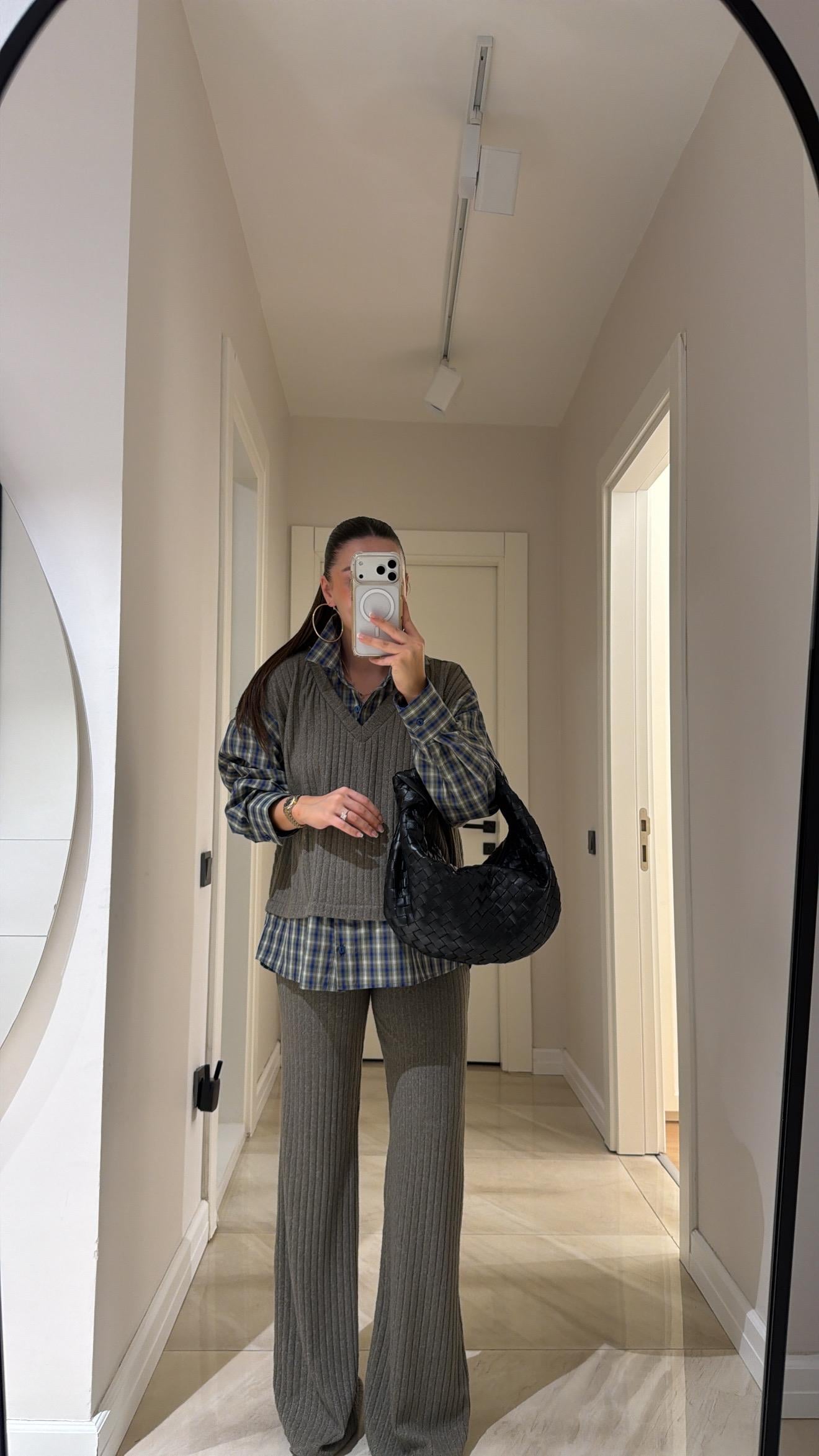 Haki Lacivert Gömlek Detaylı Triko Pantolon Takım