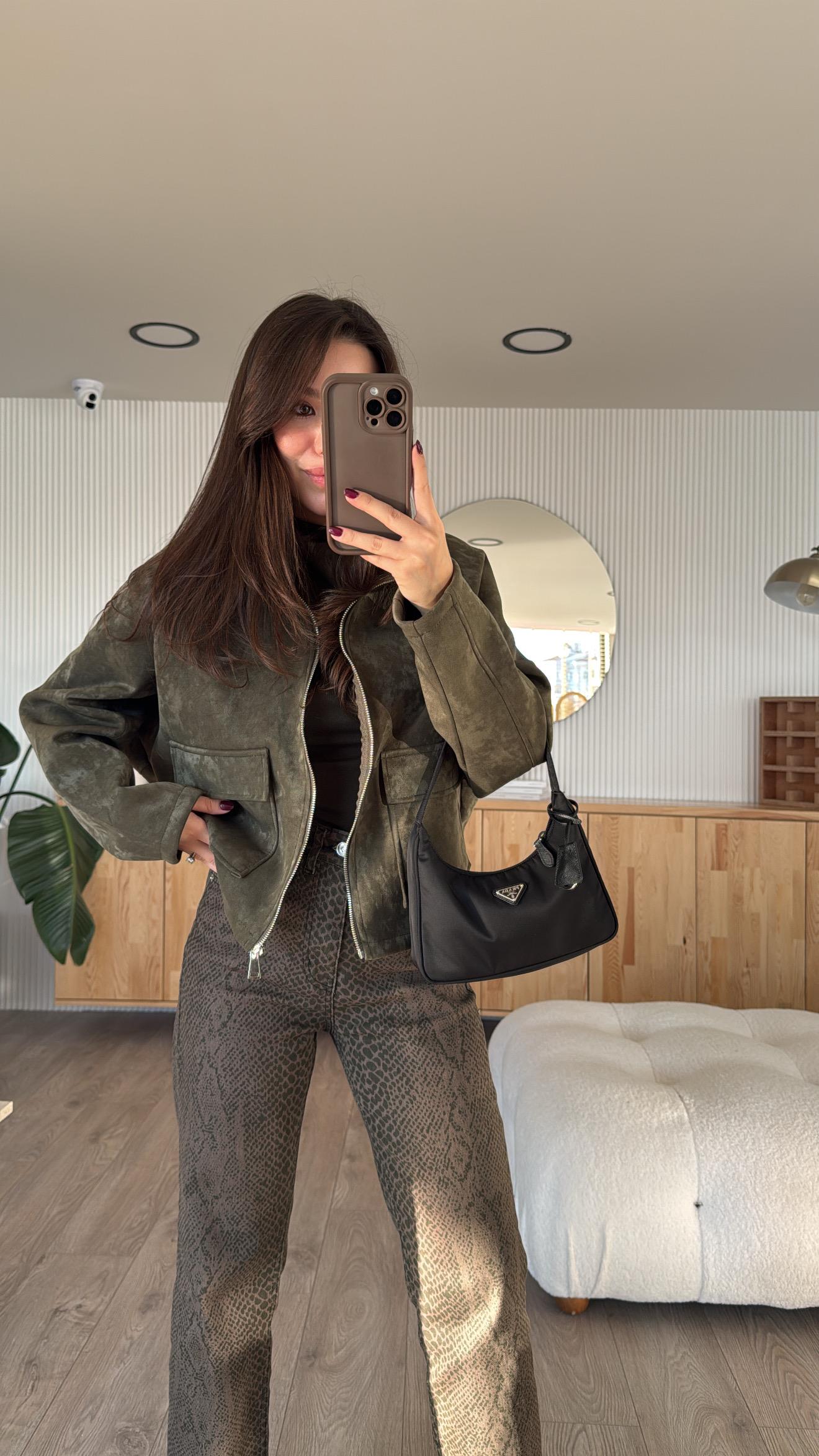 Haki Ön Cepli Fermuarlı Marka Model Nubuk Ceket 