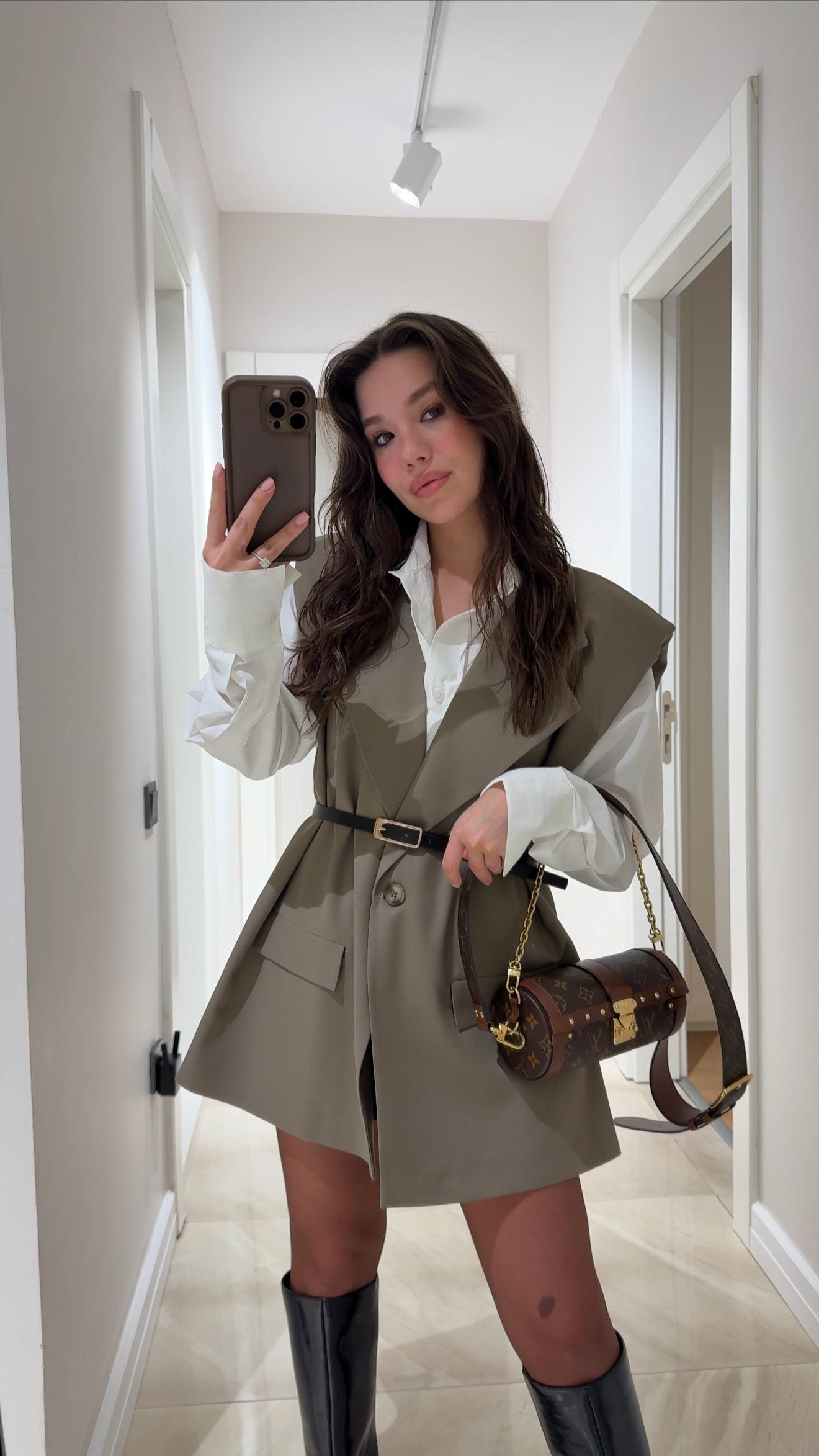 Haki Vatkalı Kemerli Yelek 