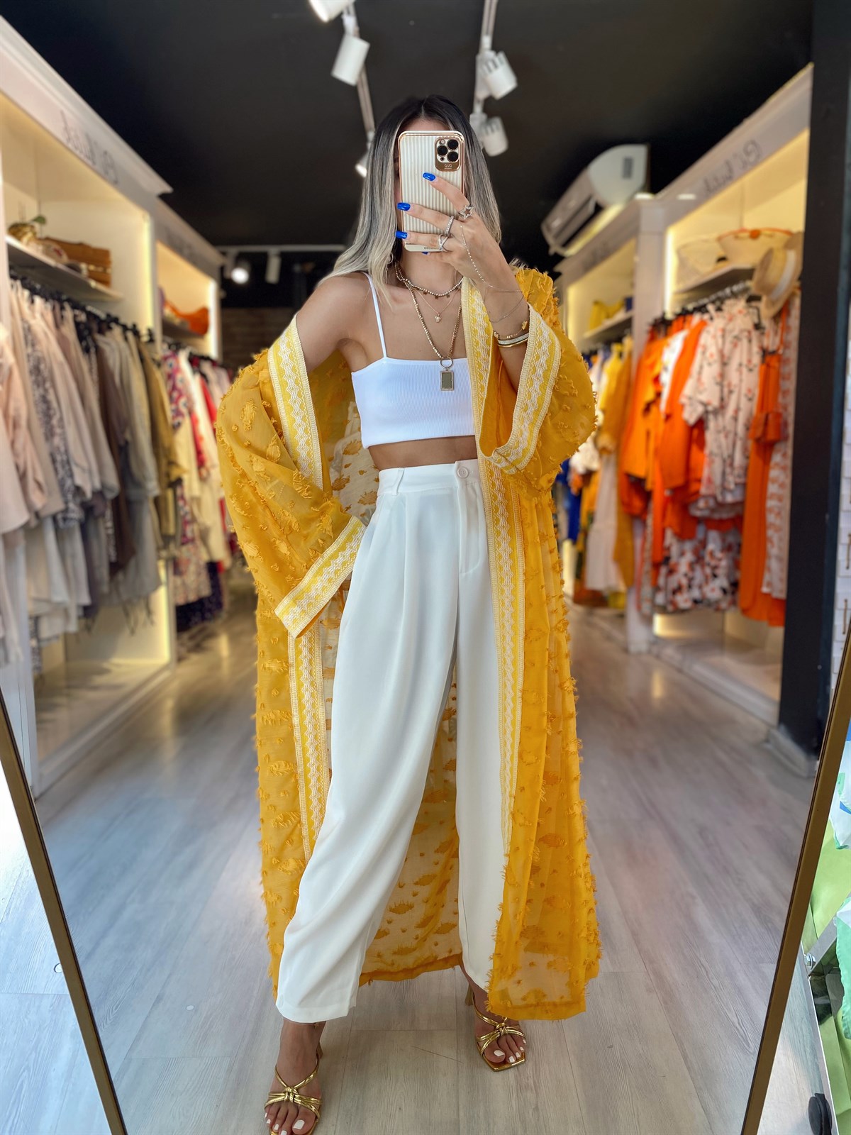 Hardal Rengi Püskül Detaylı Kimono